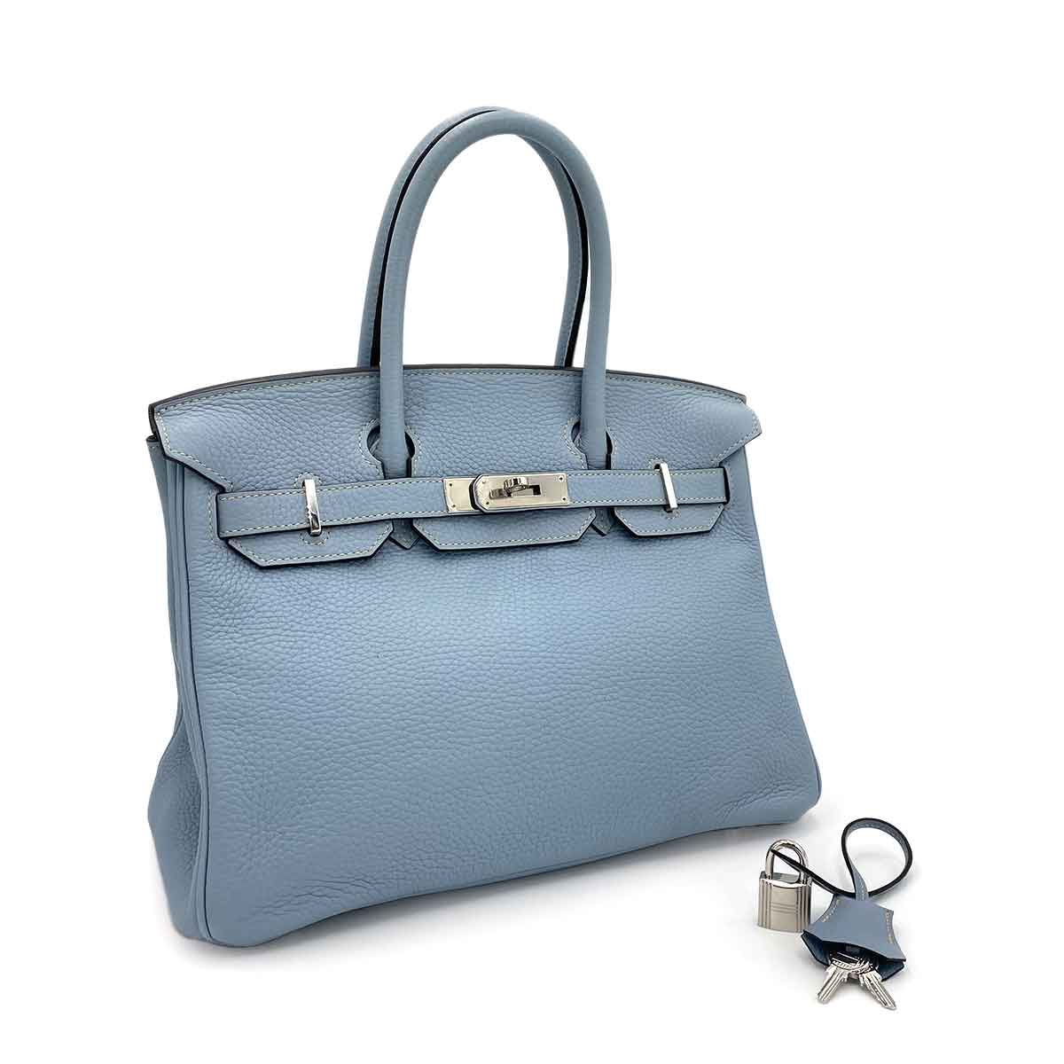 HERMES HERMES BIRKIN 30 BLUE LIN TAURILLON CLEMENCE HAND BAG □P SHW 90227505