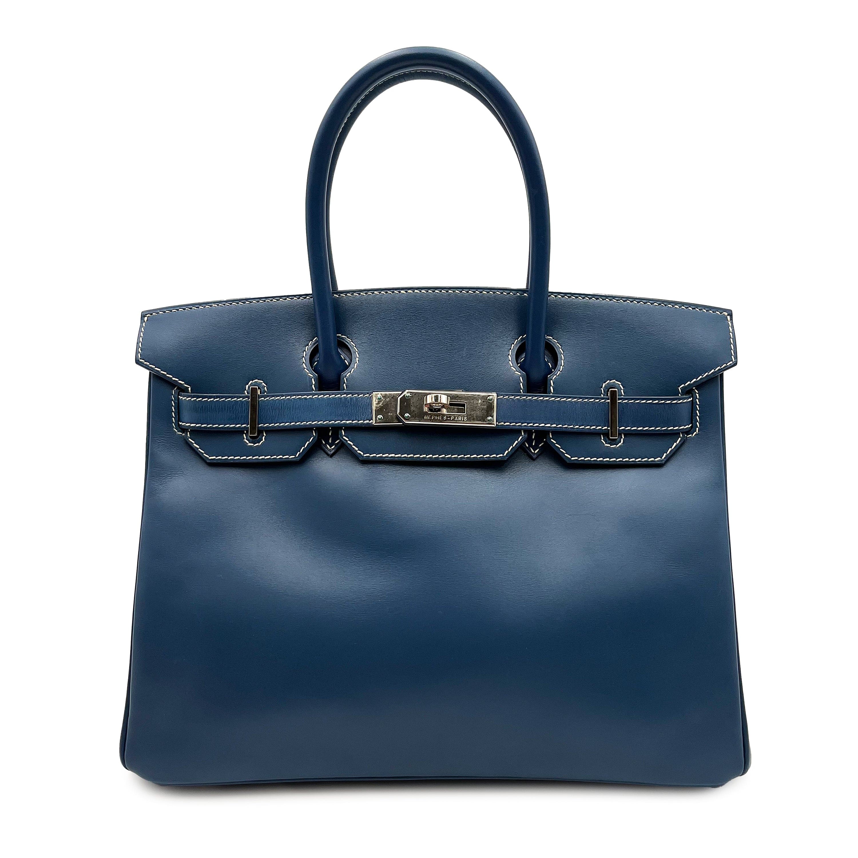 Hermès HERMES BIRKIN 30 BLUE TYPE BOXCALF HAND BAG □H SHW 90225278