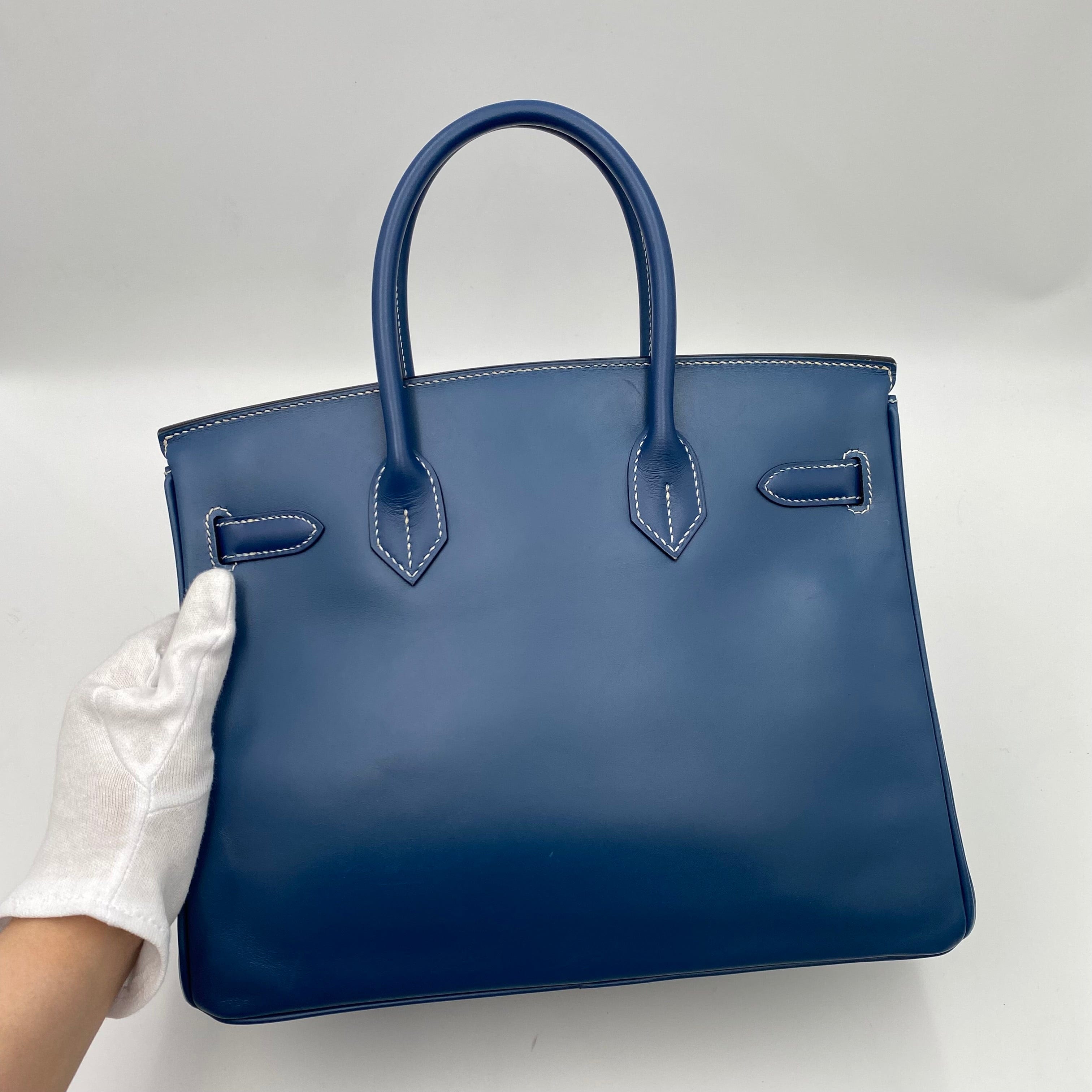 Hermès HERMES BIRKIN 30 BLUE TYPE BOXCALF HAND BAG □H SHW 90225278