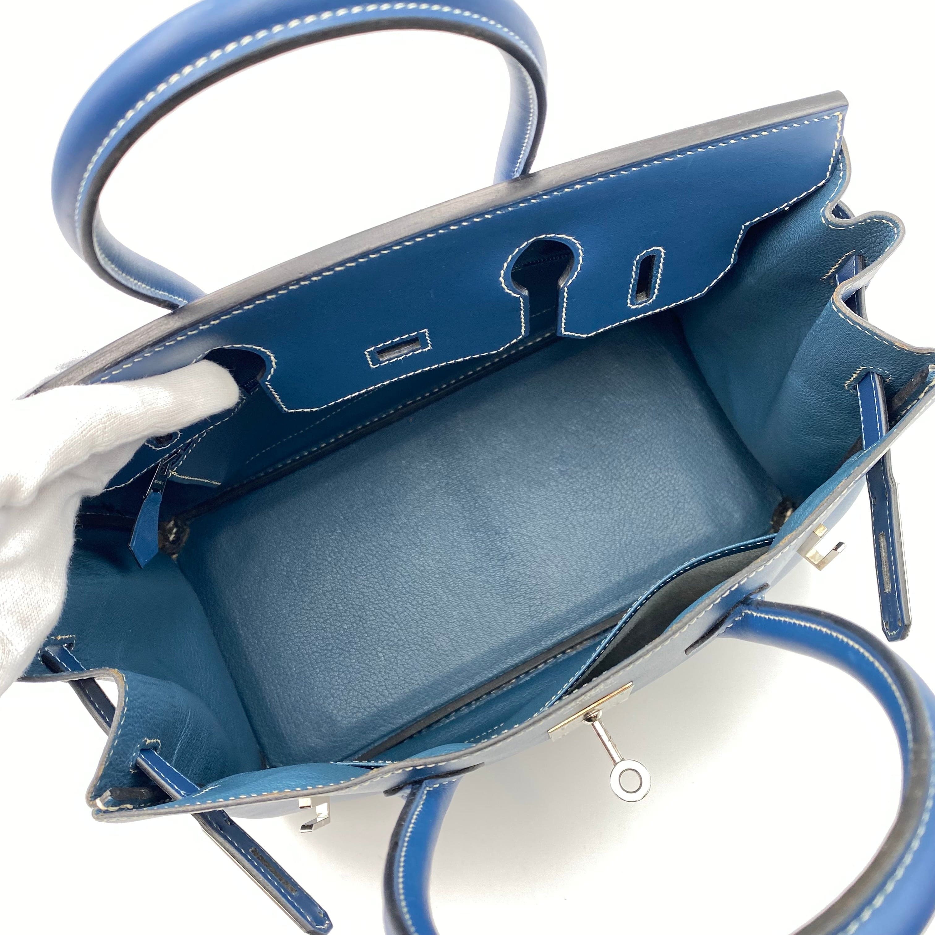 Hermès HERMES BIRKIN 30 BLUE TYPE BOXCALF HAND BAG □H SHW 90225278