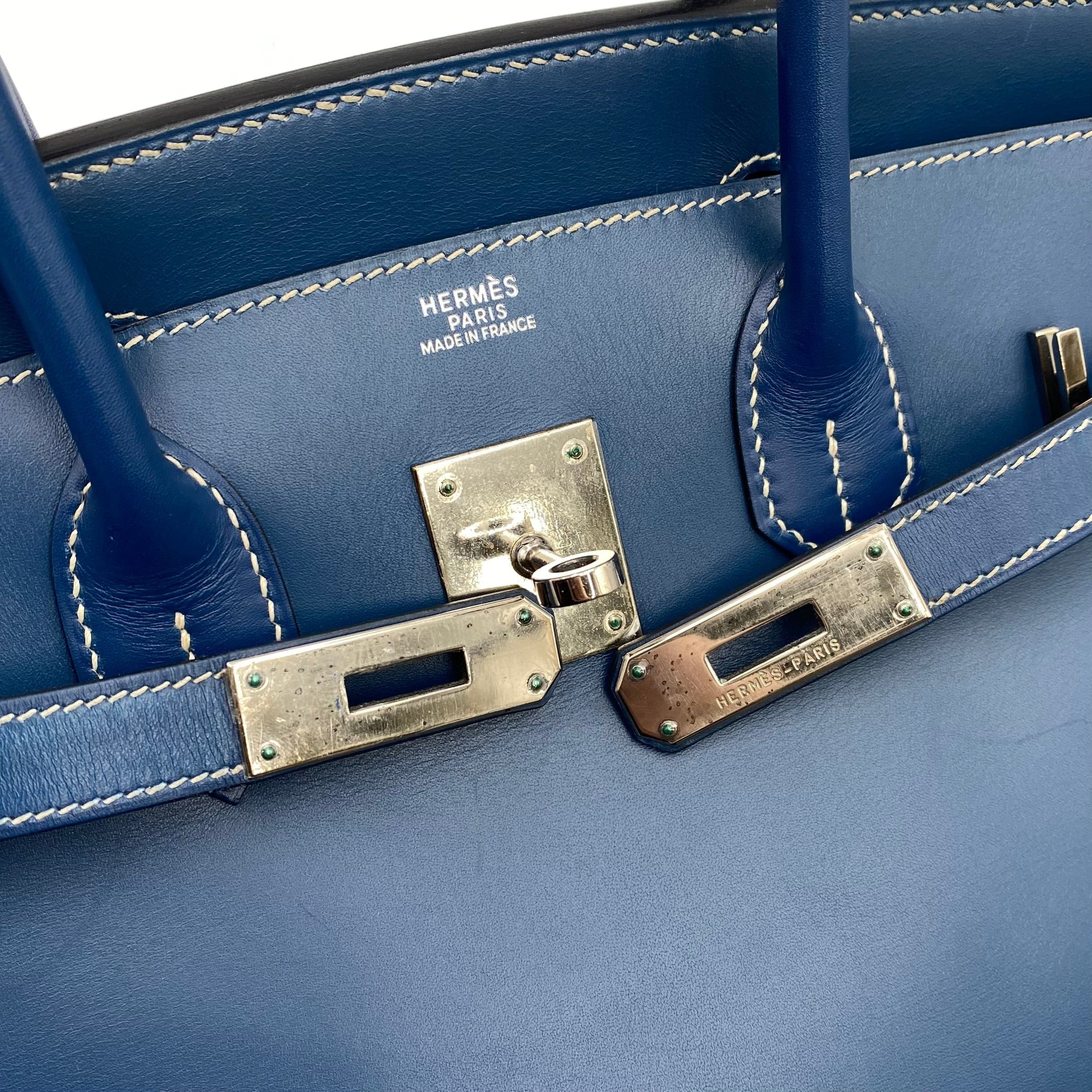 Hermès HERMES BIRKIN 30 BLUE TYPE BOXCALF HAND BAG □H SHW 90225278