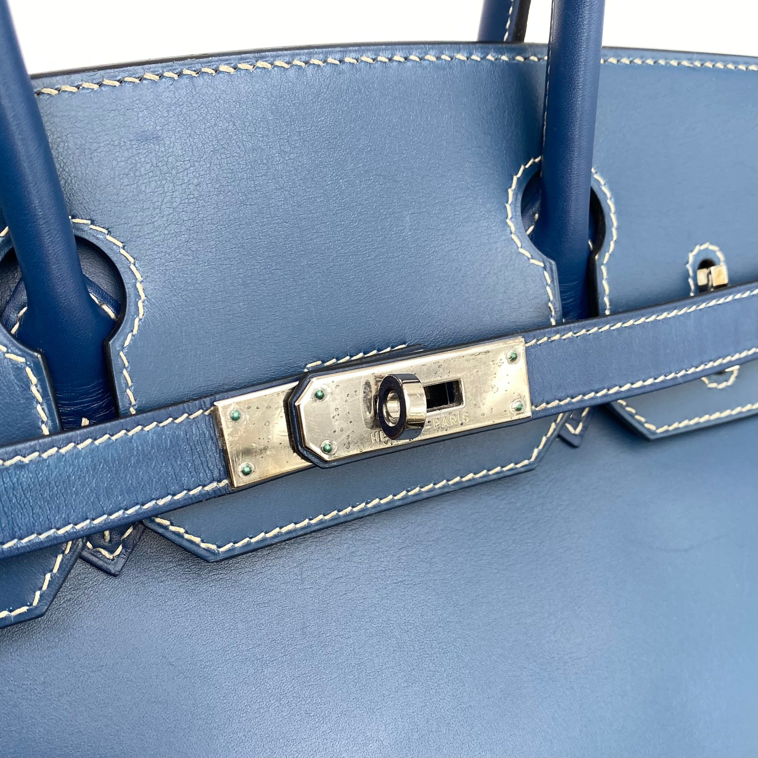 Hermès HERMES BIRKIN 30 BLUE TYPE BOXCALF HAND BAG □H SHW 90225278