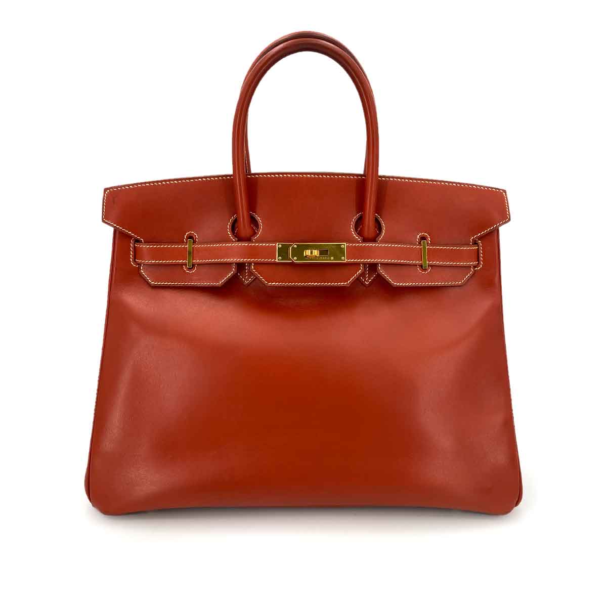 HERMES HERMES BIRKIN 35 BRICK BOXCALF HAND BAG □C 90239087