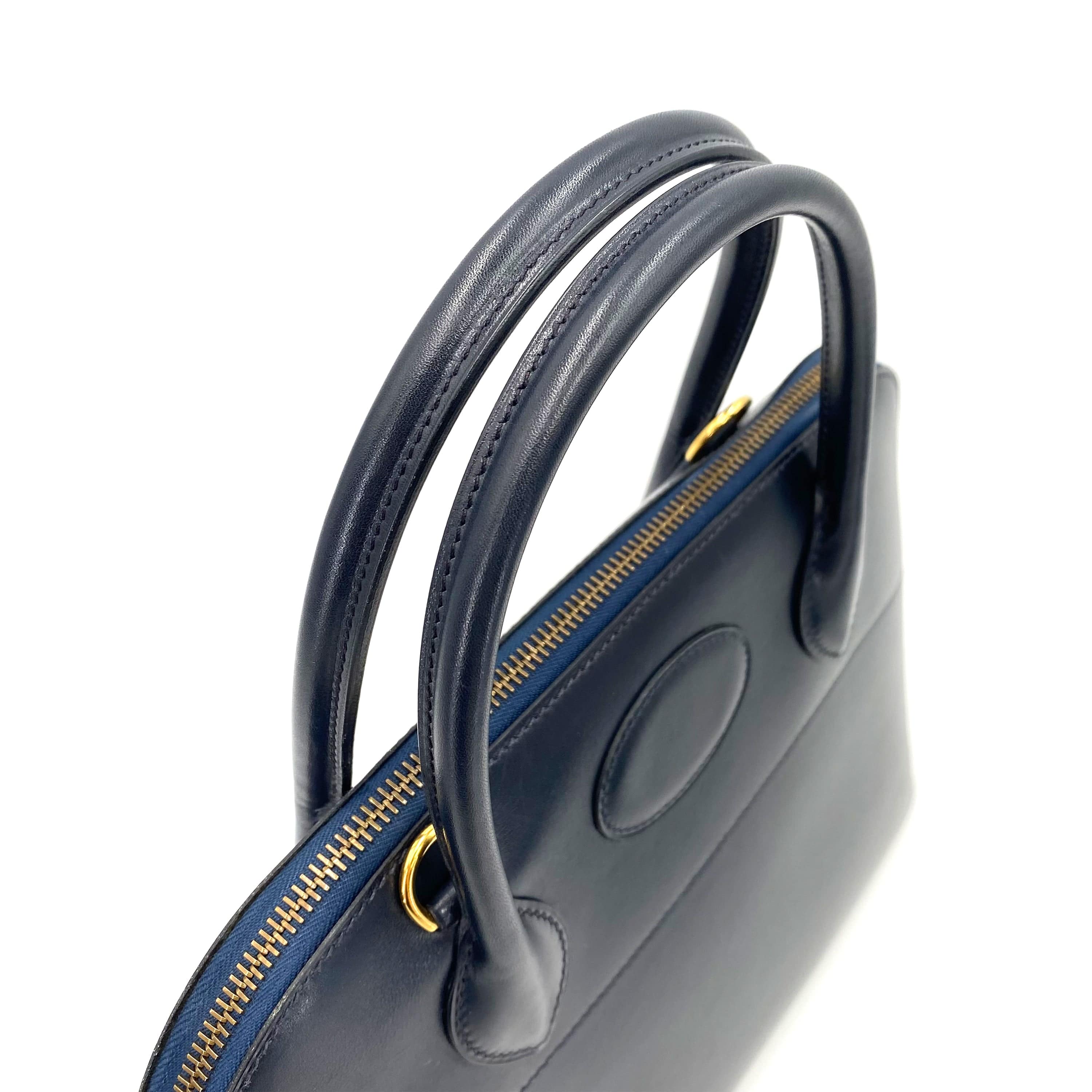 HERMES HERMES BOLIDE 31 NAVY BOXCALF HAND SHOULDER BAG 〇Z 90239119