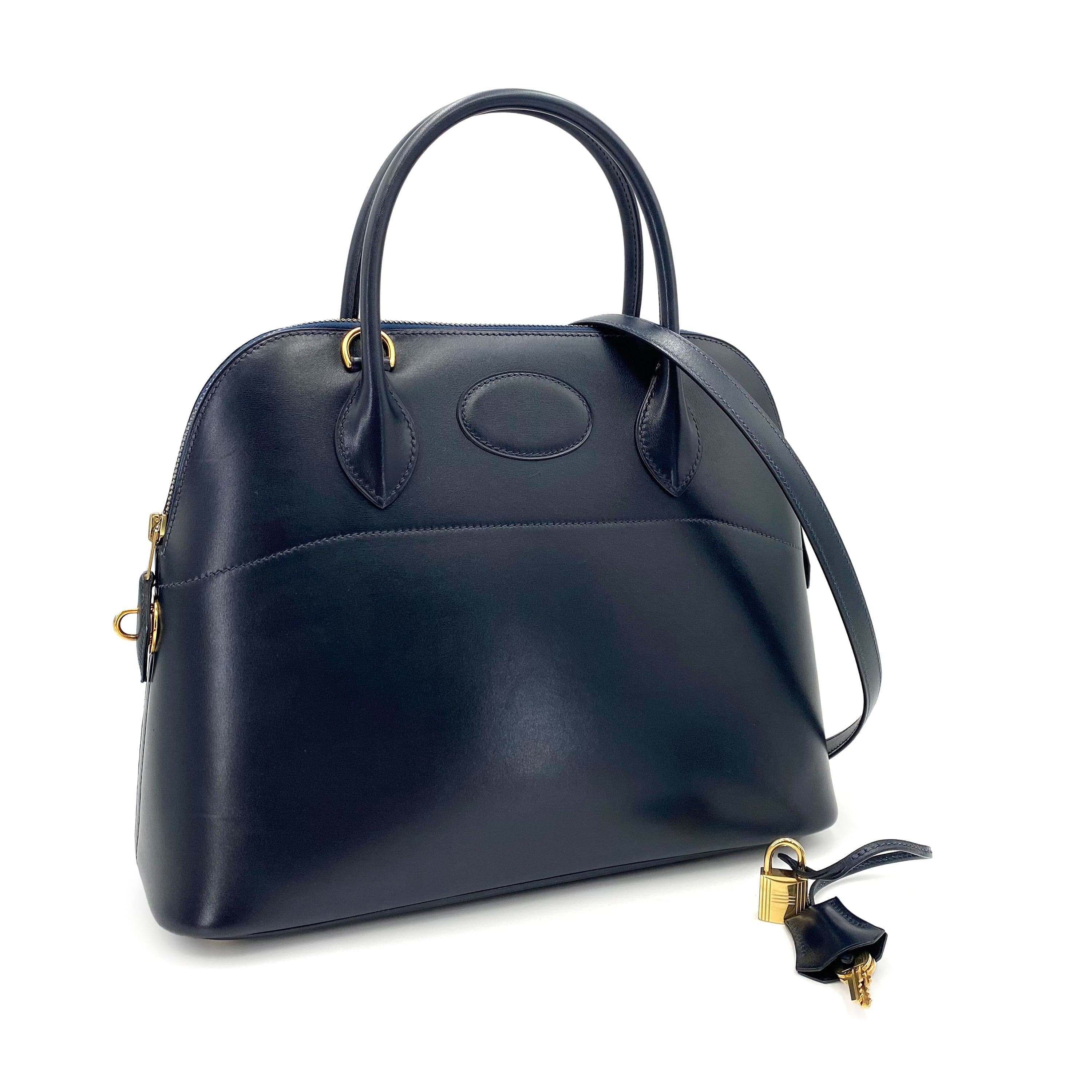 HERMES HERMES BOLIDE 31 NAVY BOXCALF HAND SHOULDER BAG 〇Z 90239119