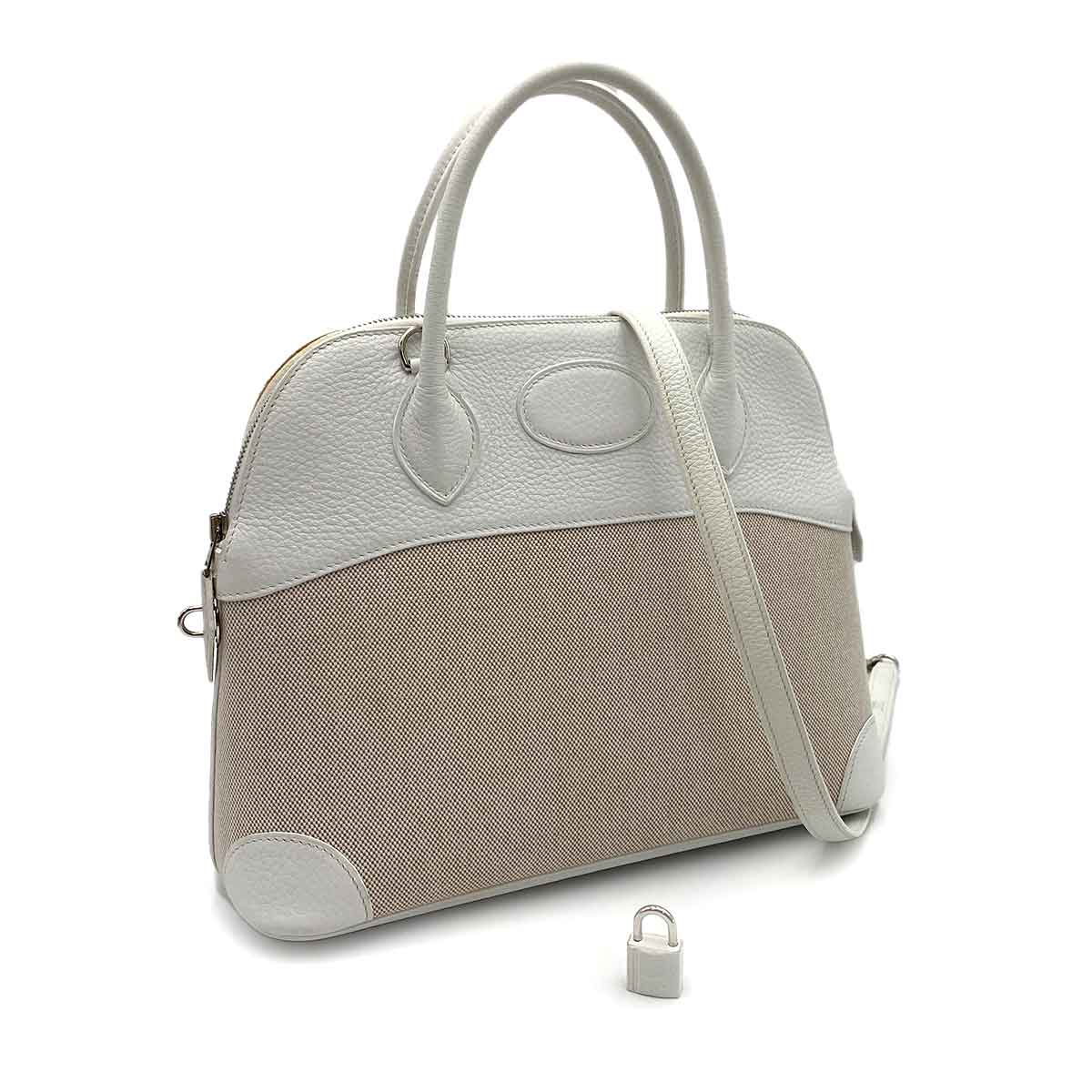 Hermès HERMES BOLIDE 31 WHITE NATURAL TAURILLON TOILE ASH HAND SHOULDER BAG ▢J SHW 90237364