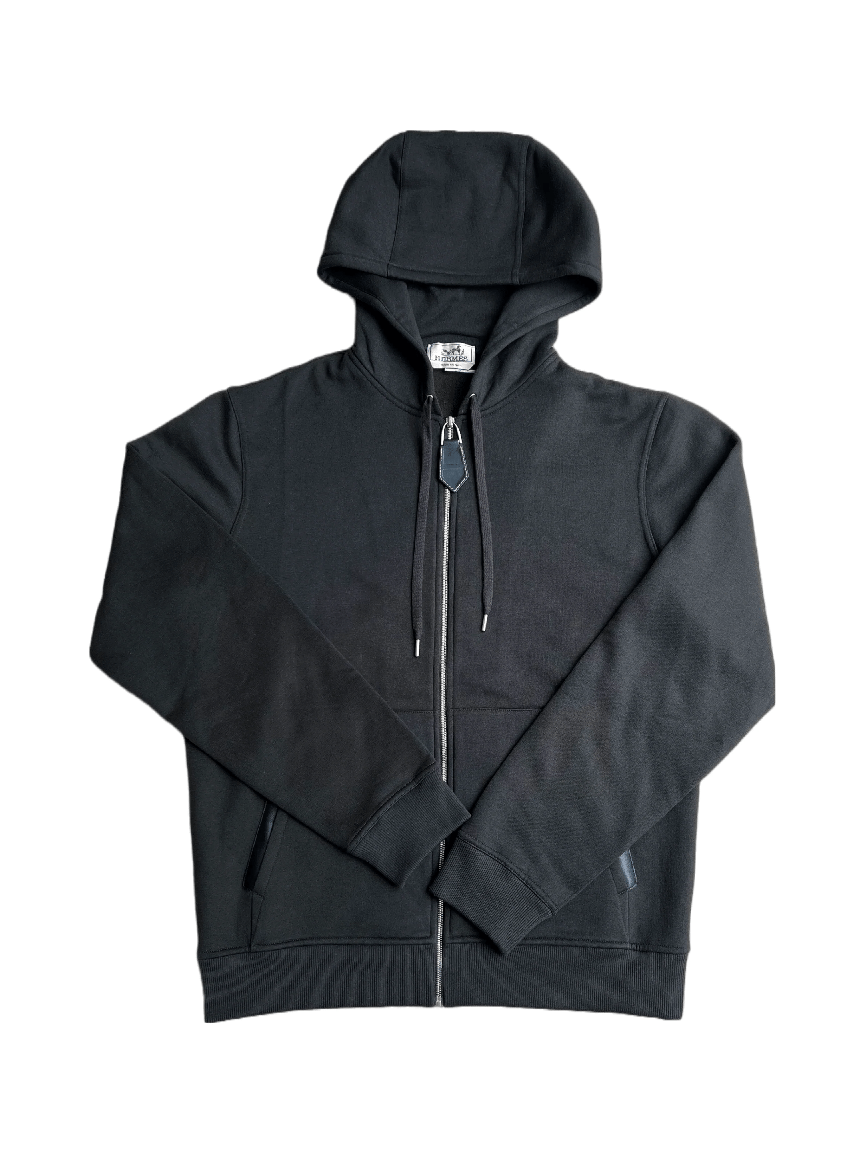 Hermès HERMÈS Hooded Sweatshirt with Leather Detail in Black