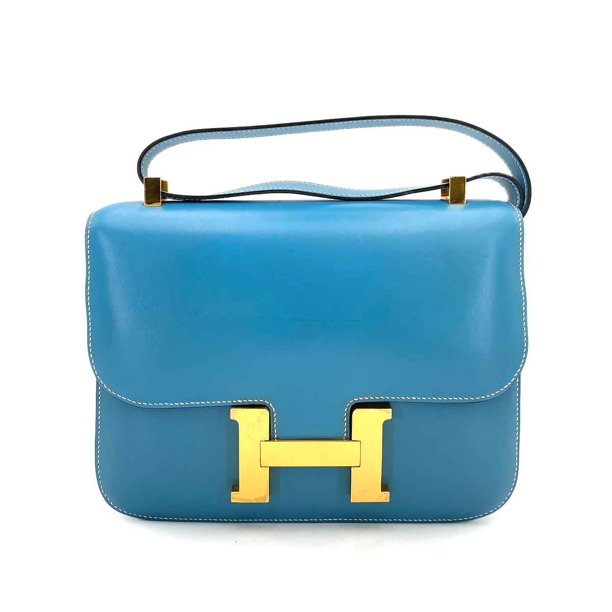 Hermès HERMES CONSTANCE BLUE JEAN BOXCALF SHOULDER BAG □D