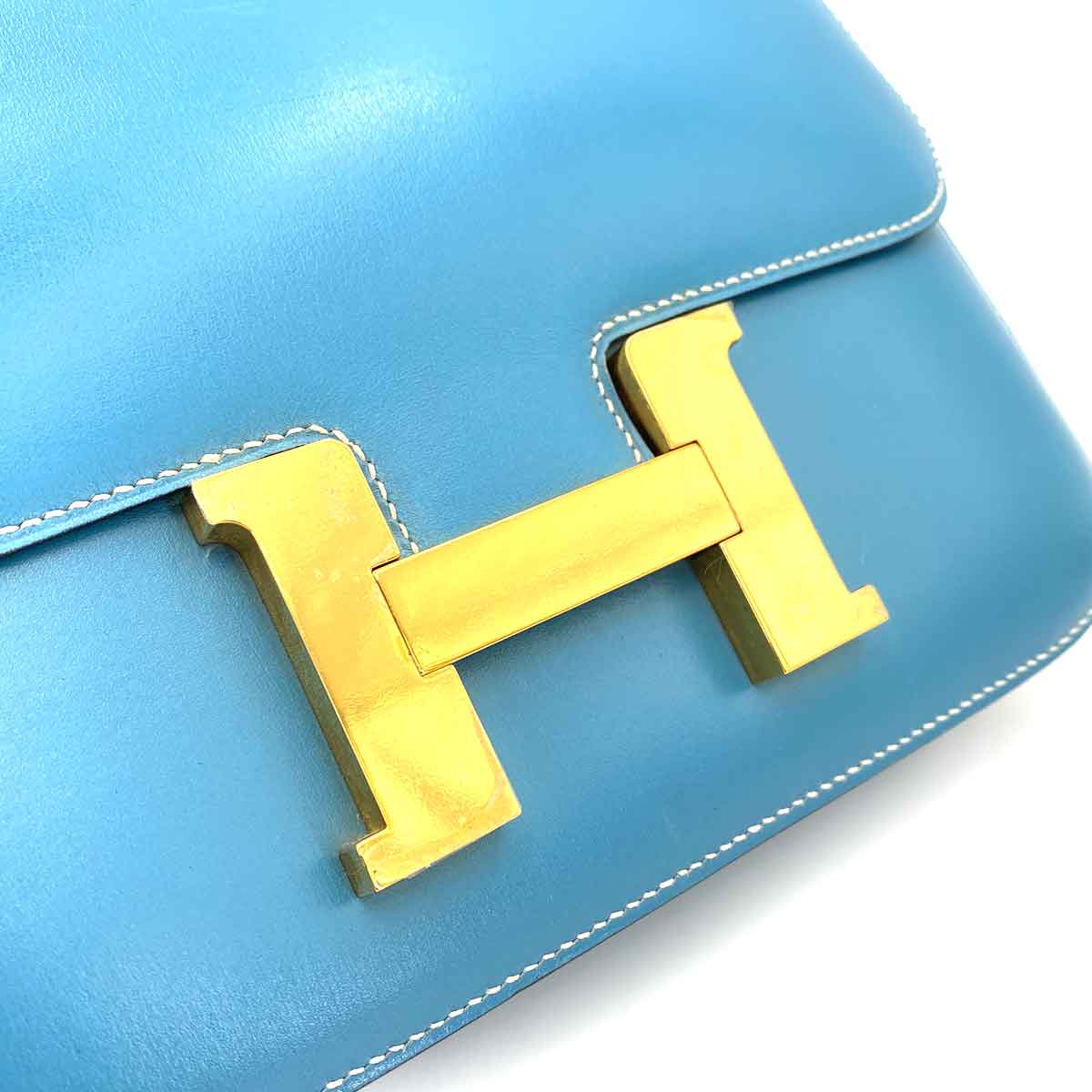 Hermès HERMES CONSTANCE BLUE JEAN BOXCALF SHOULDER BAG □D