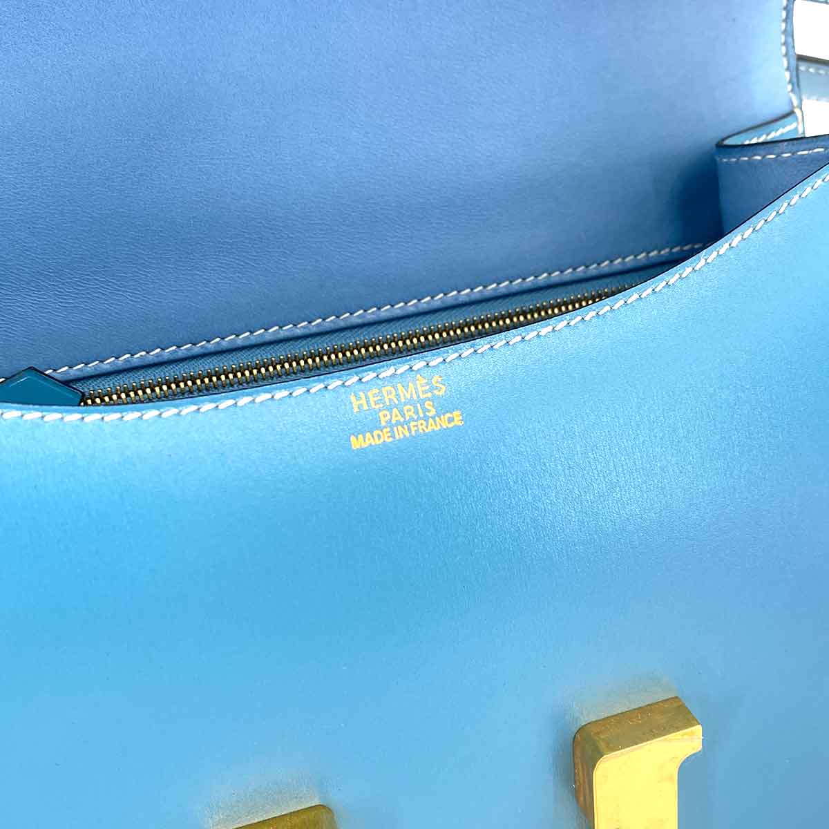 Hermès HERMES CONSTANCE BLUE JEAN BOXCALF SHOULDER BAG □D