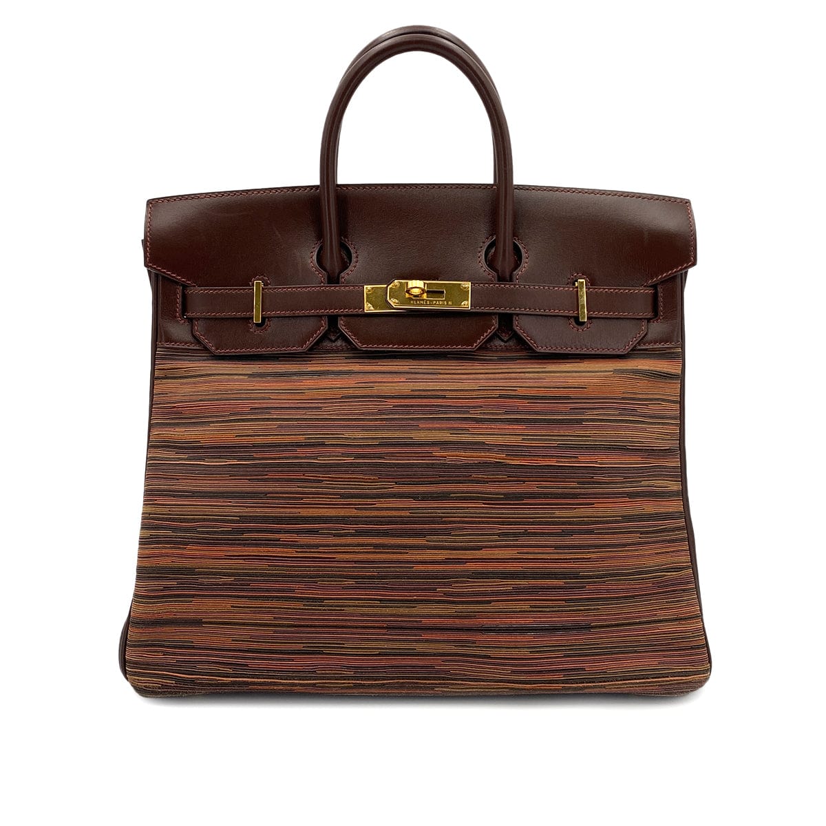 Hermès HERMES HAUT A COURROIES 32 BROWN VIBRATO BOXCALF HAND BAG □D 90247167