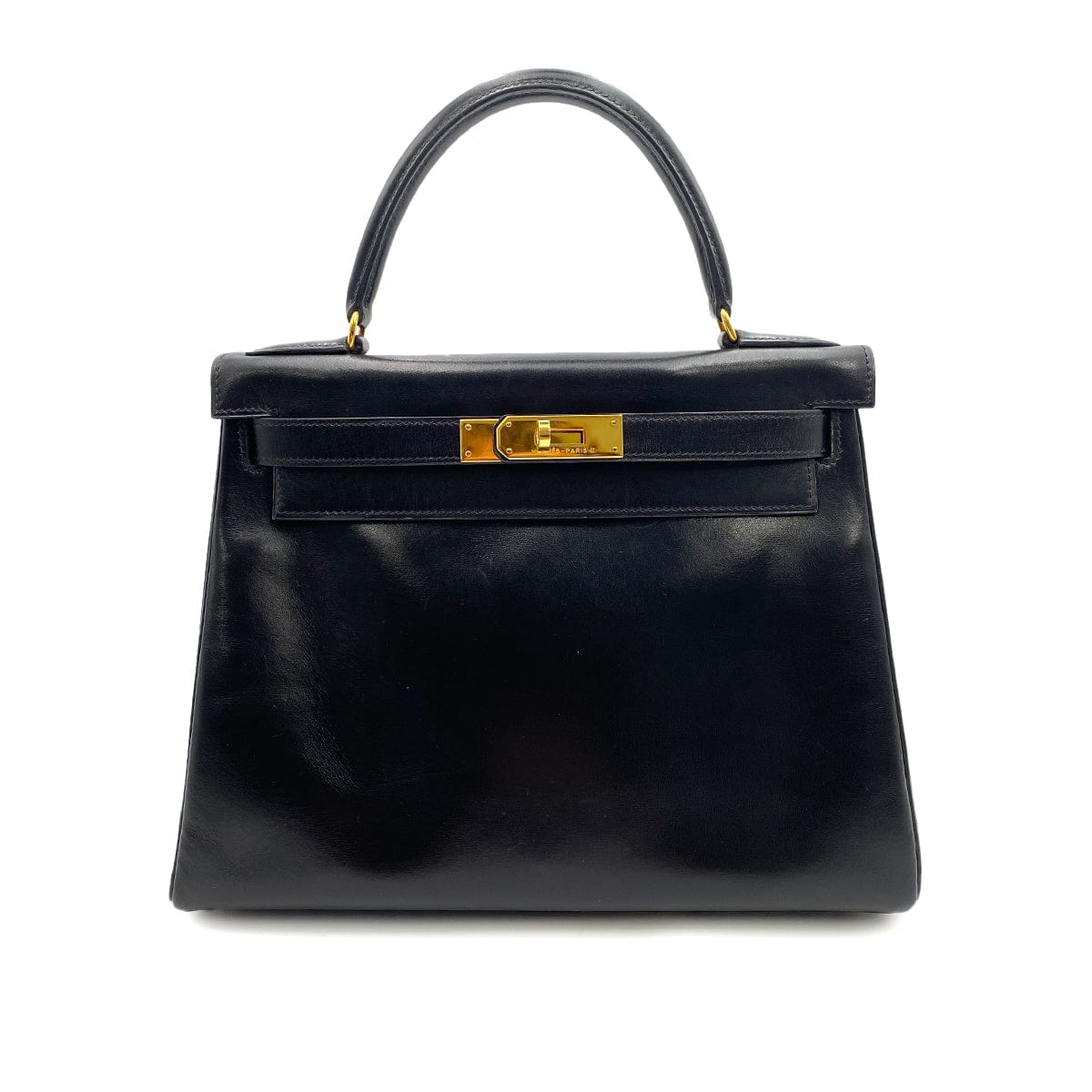 HERMES HERMES KELLY 28 RETOURNE BLACK BOXCALF HAND BAG 〇U 90235998