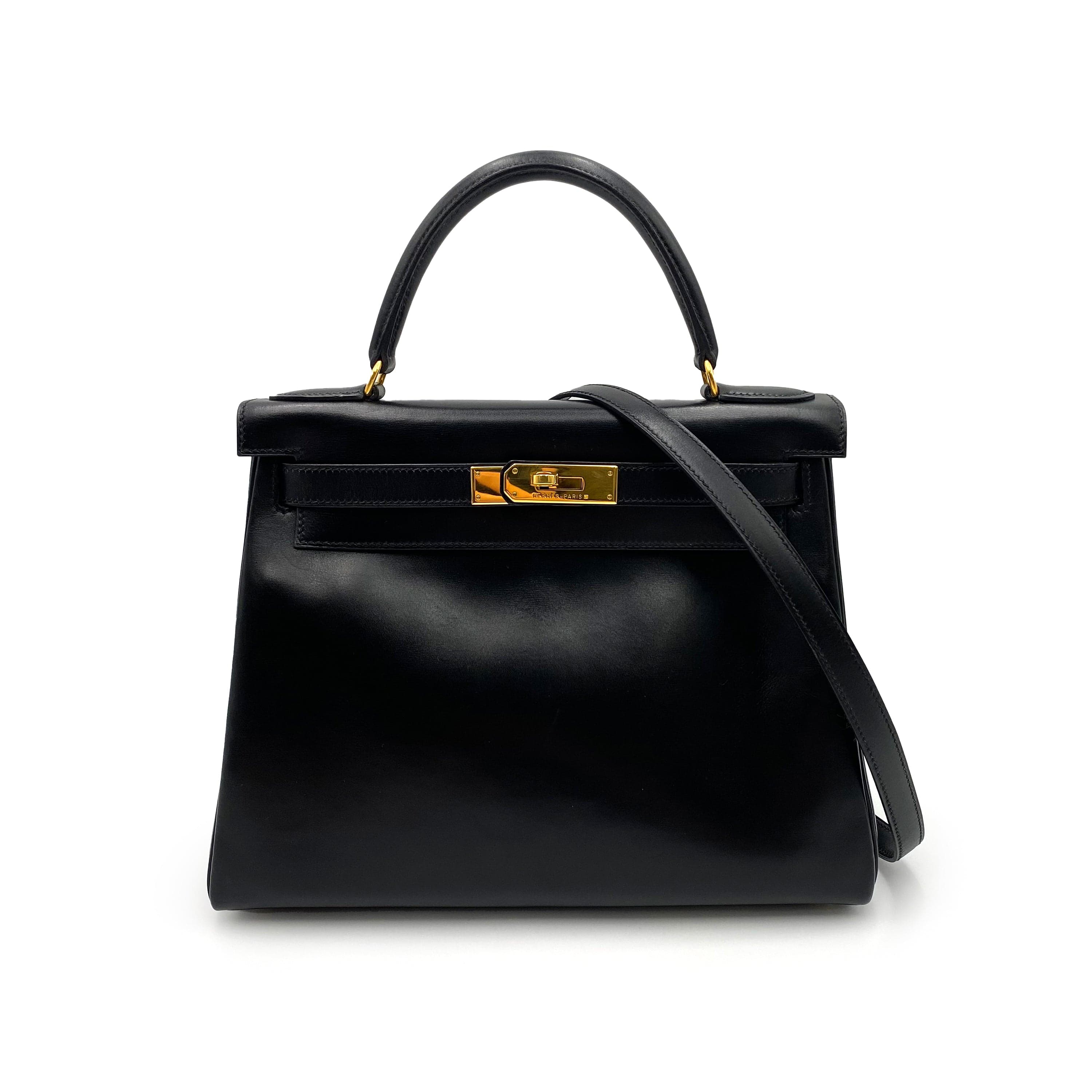 Hermès HERMES KELLY 28 RETOURNE BLACK BOXCALF HAND SHOULDER BAG 〇Z GHW 90230701