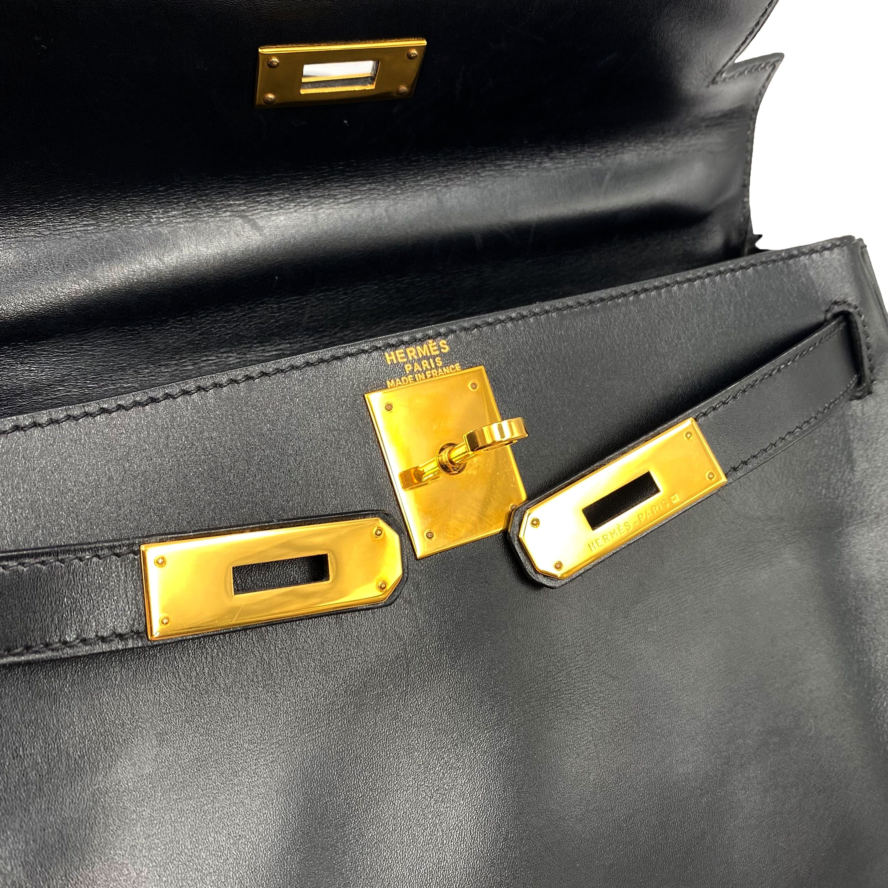 Hermès HERMES KELLY 28 RETOURNE BLACK BOXCALF HAND SHOULDER BAG 〇Z GHW 90230701