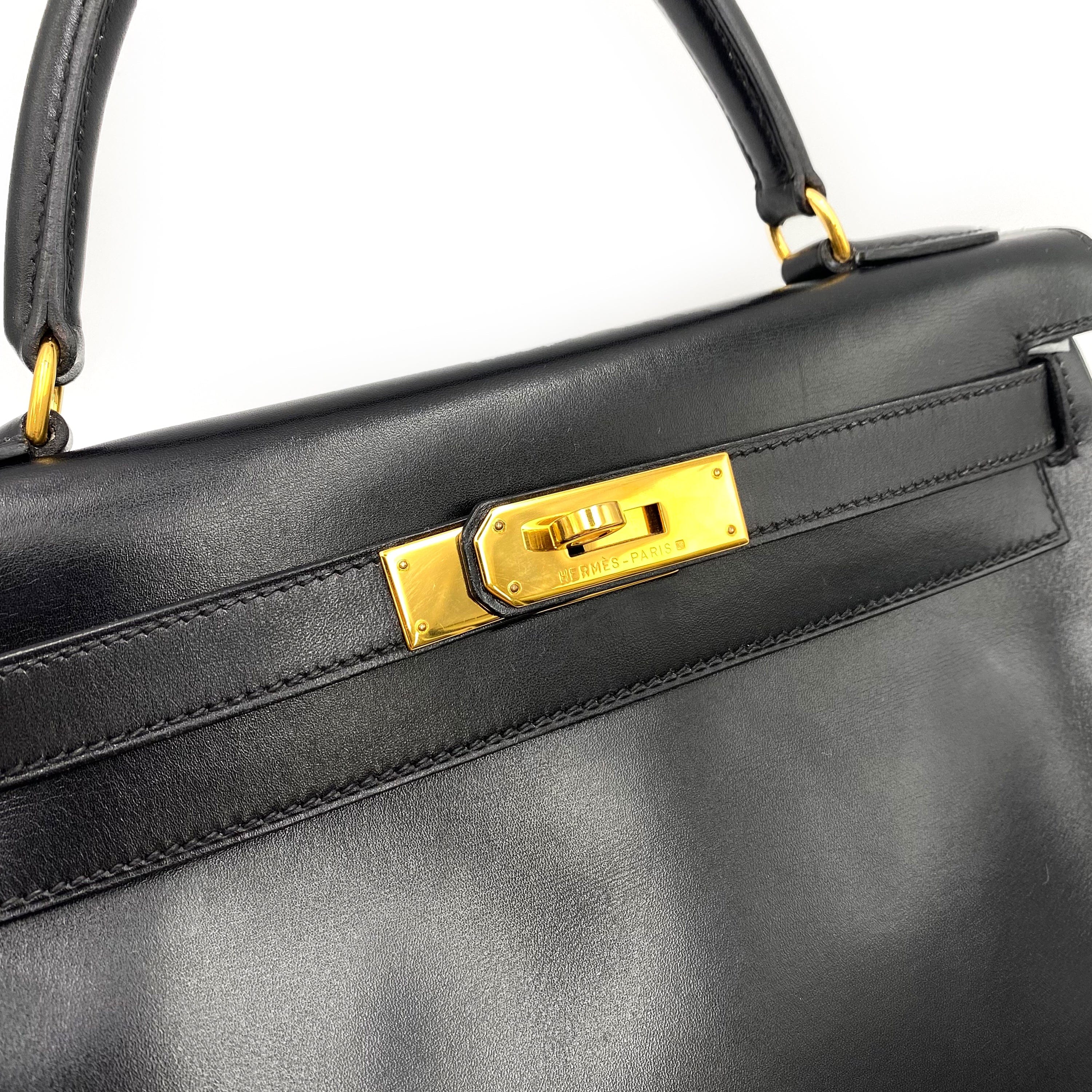 Hermès HERMES KELLY 28 RETOURNE BLACK BOXCALF HAND SHOULDER BAG 〇Z GHW 90230701