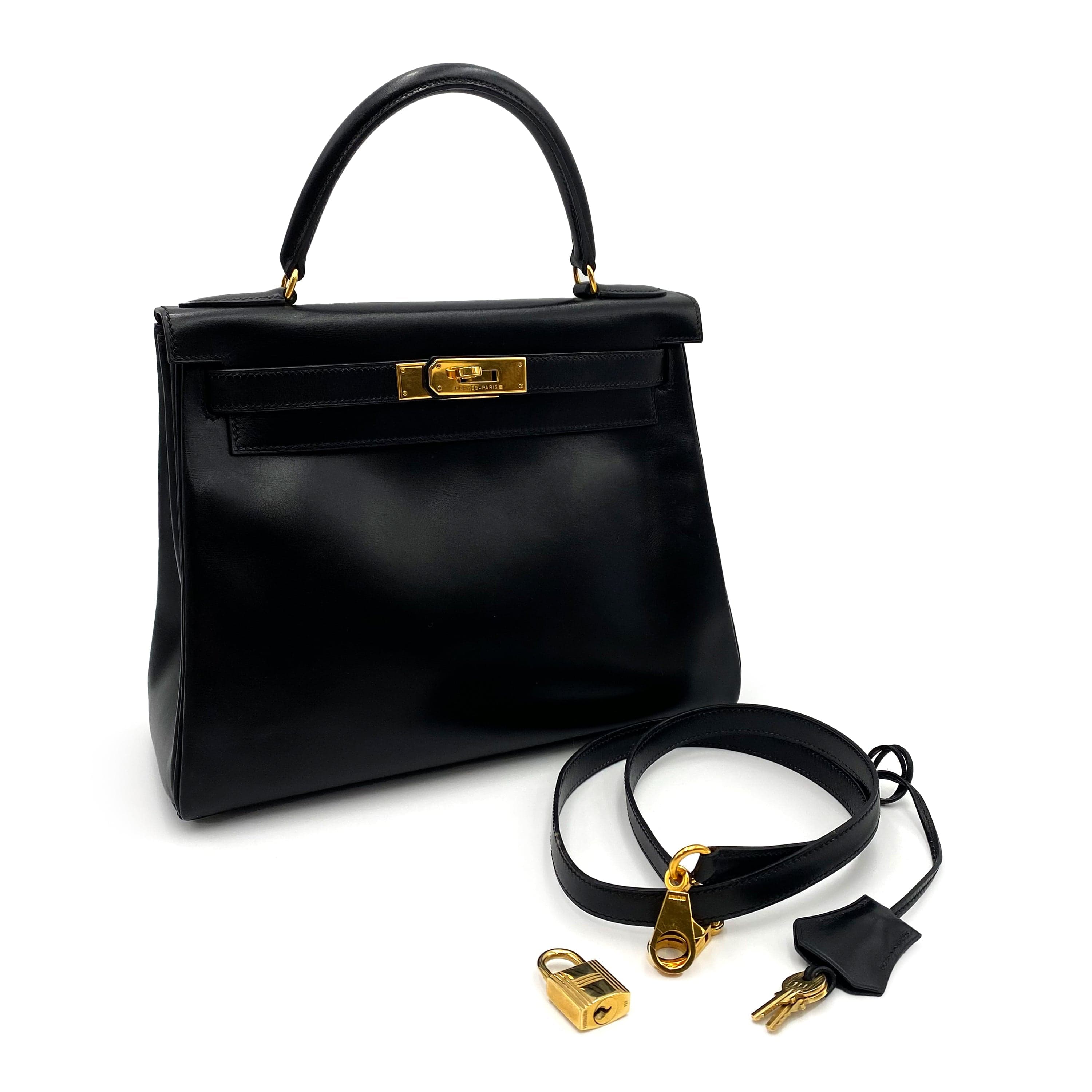 Hermès HERMES KELLY 28 RETOURNE BLACK BOXCALF HAND SHOULDER BAG 〇Z GHW 90230701