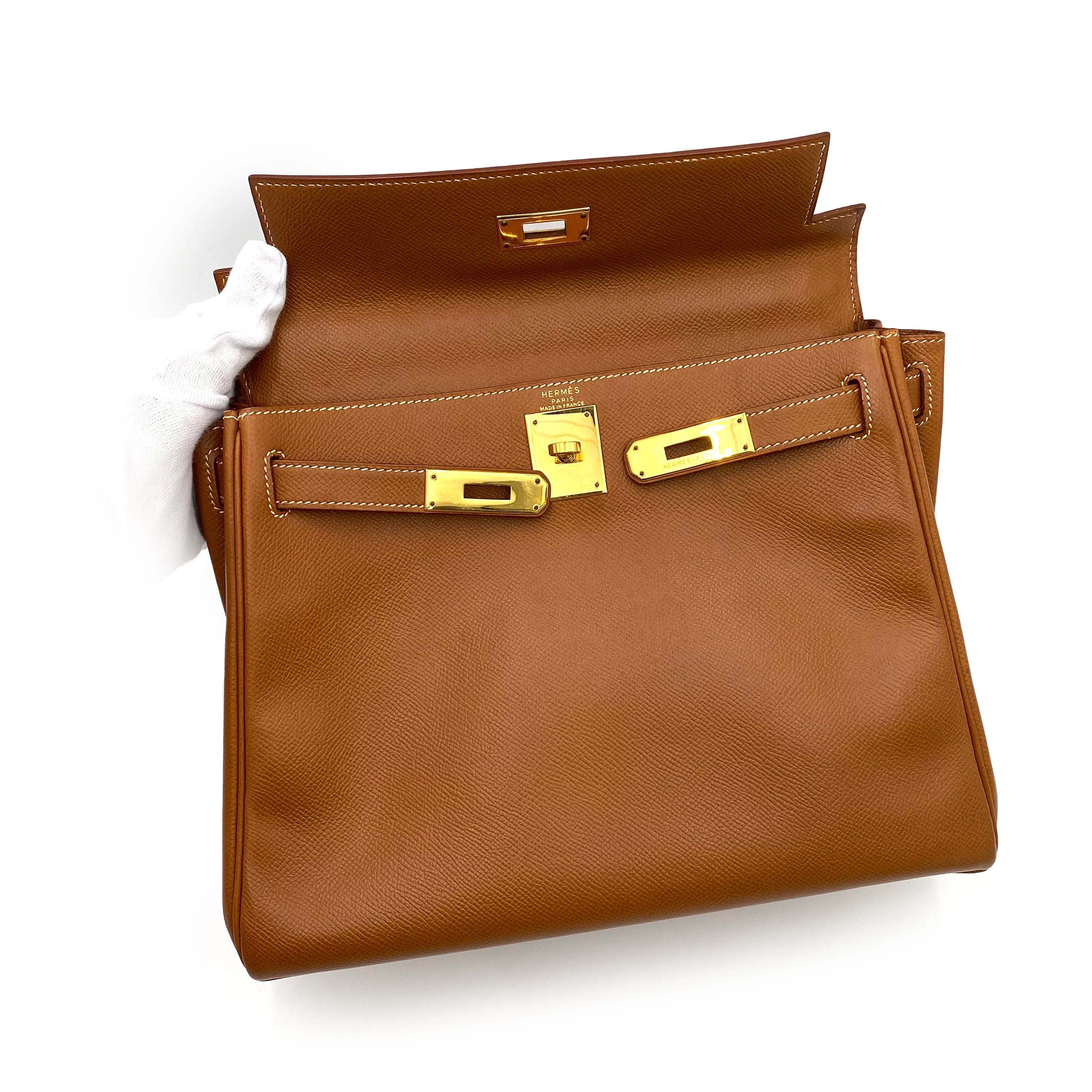 Hermès HERMES KELLY 28 RETOURNE GOLD COUCHVEL HAND SHOULDER BAG 〇Z 90236891