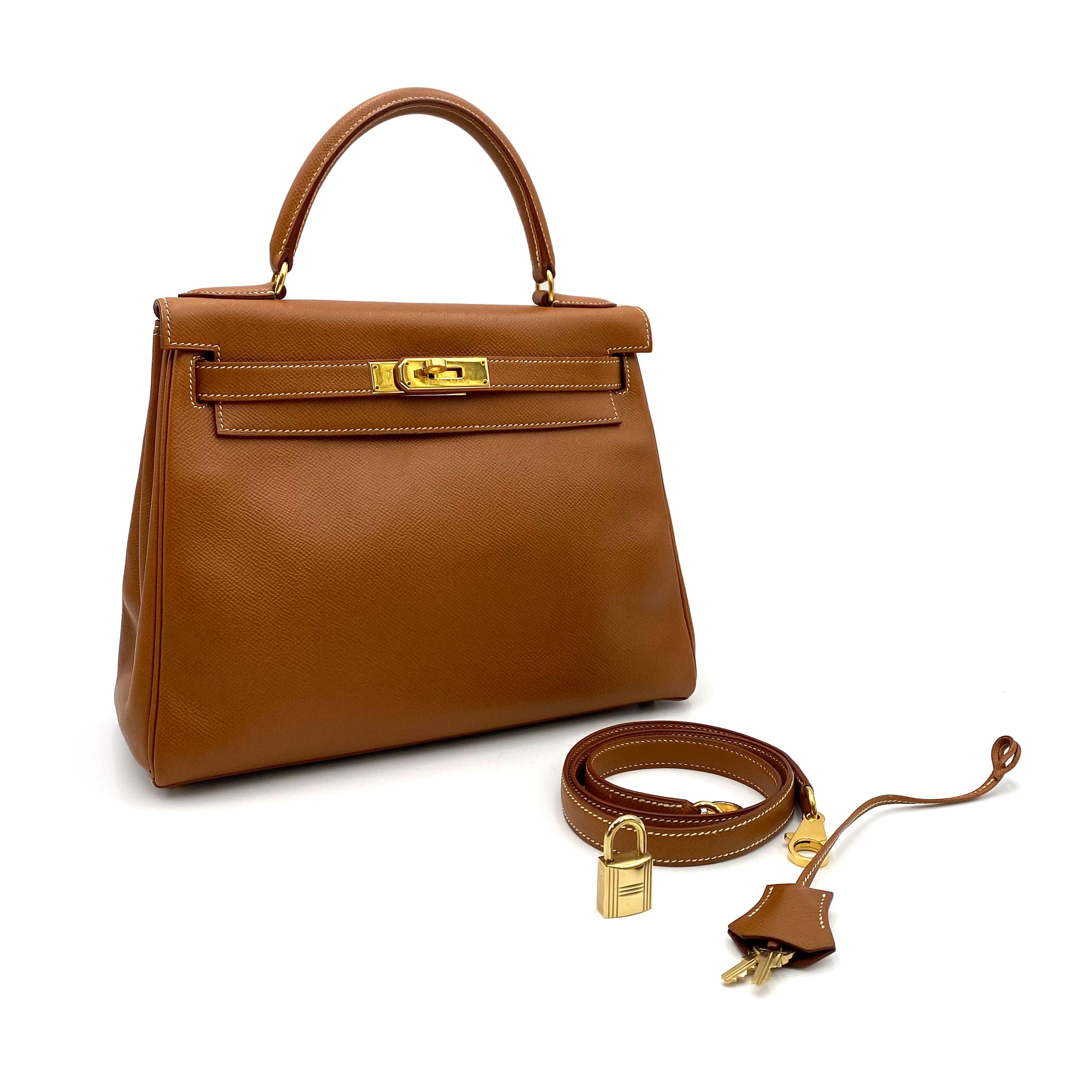 Hermès HERMES KELLY 28 RETOURNE GOLD COUCHVEL HAND SHOULDER BAG 〇Z 90236891