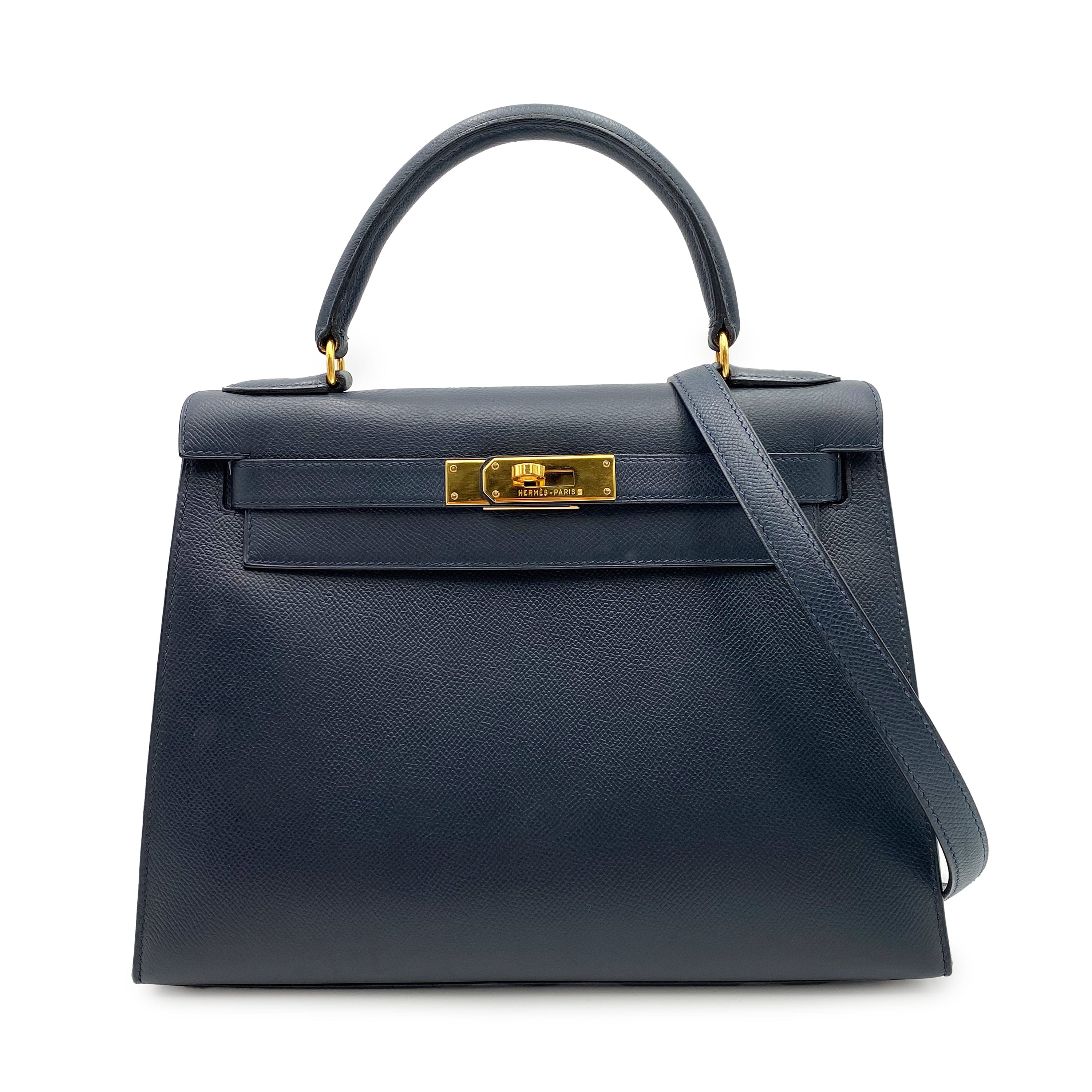 Hermès HERMES KELLY 28 SELLIER BLUE INDIGO COUCHEVEL HAND SHOULDER BAG 〇Y 90225656