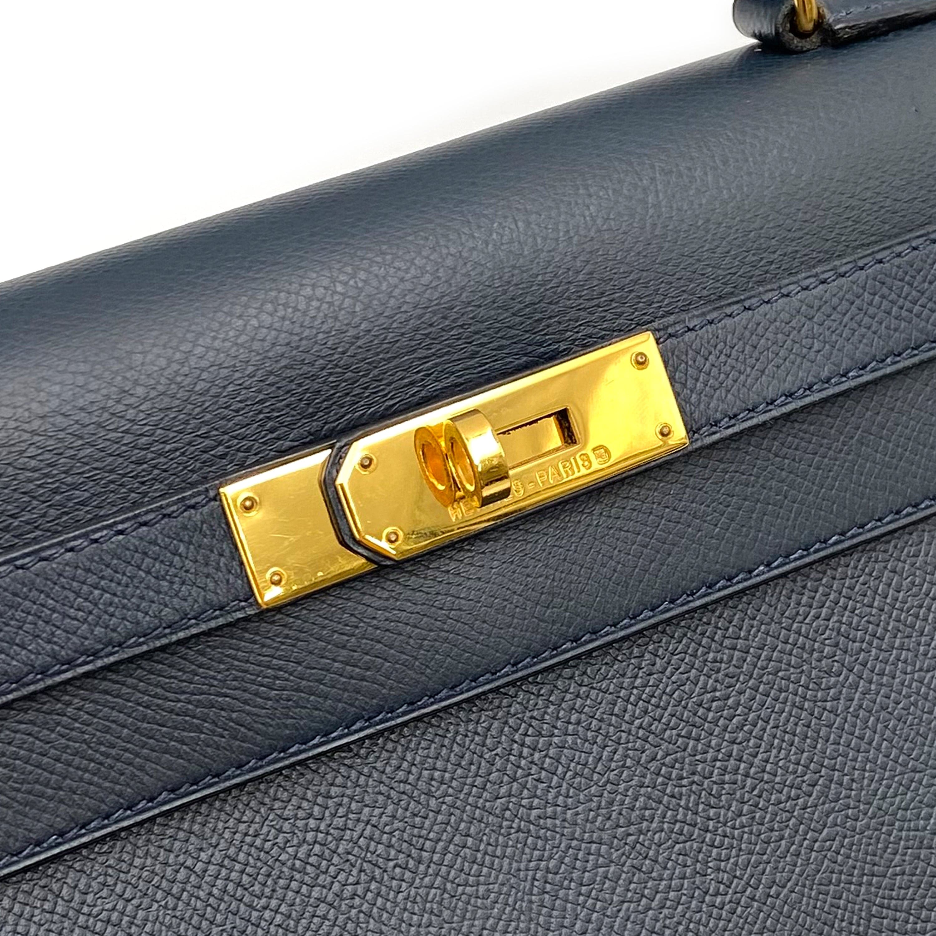 Hermès HERMES KELLY 28 SELLIER BLUE INDIGO COUCHEVEL HAND SHOULDER BAG 〇Y 90225656