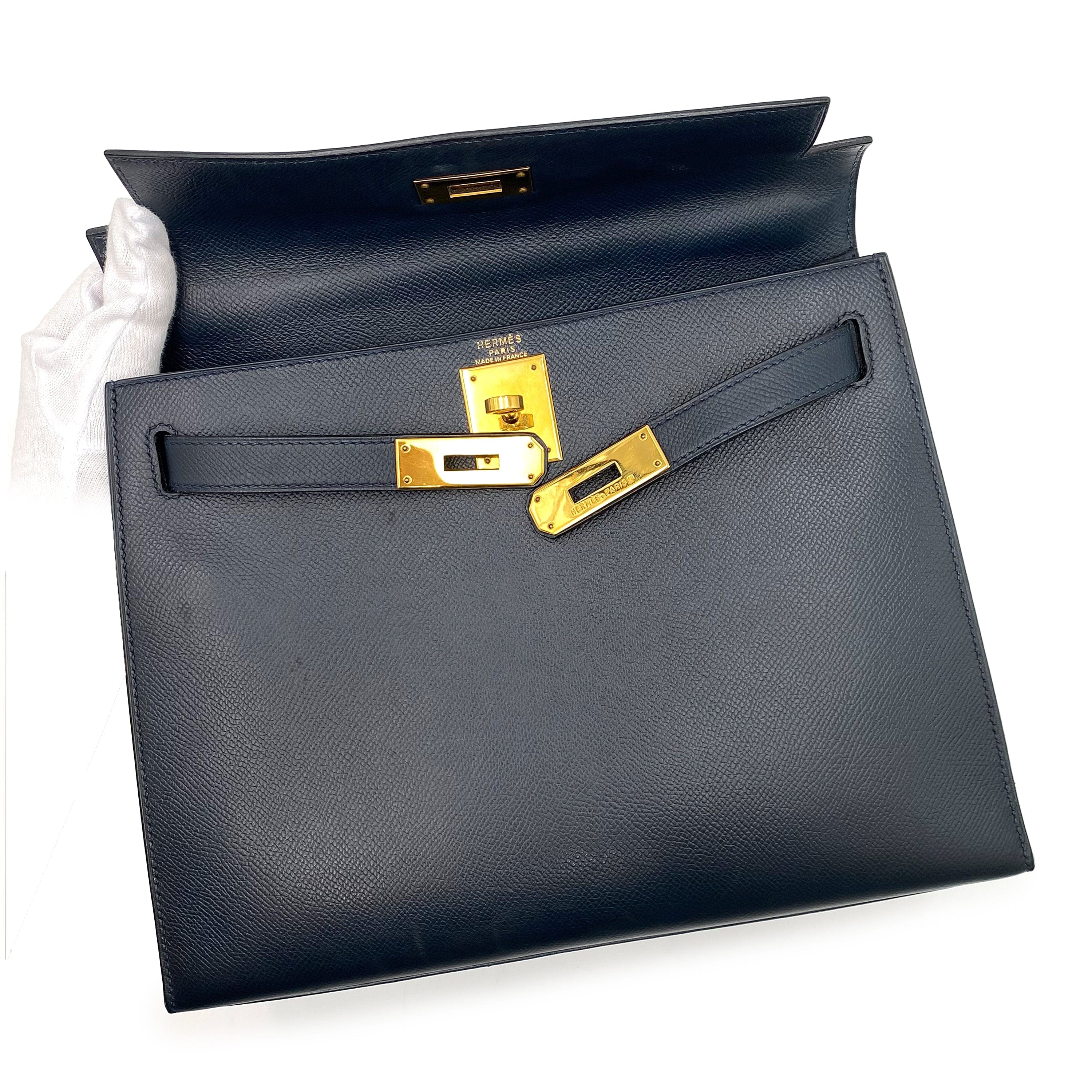 Hermès HERMES KELLY 28 SELLIER BLUE INDIGO COUCHEVEL HAND SHOULDER BAG 〇Y 90225656