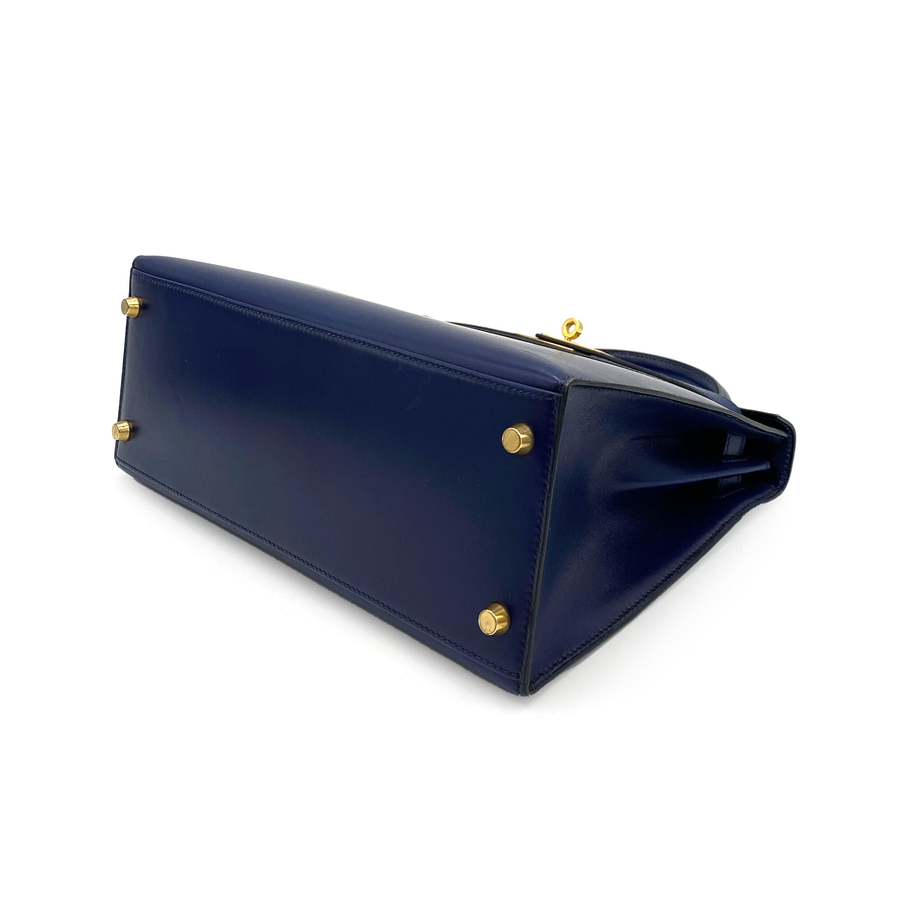 Hermês HERMES KELLY 28 SELLIER BLUE Sapphire BOXCALF HAND SHOULDER BAG 〇Y 90244821