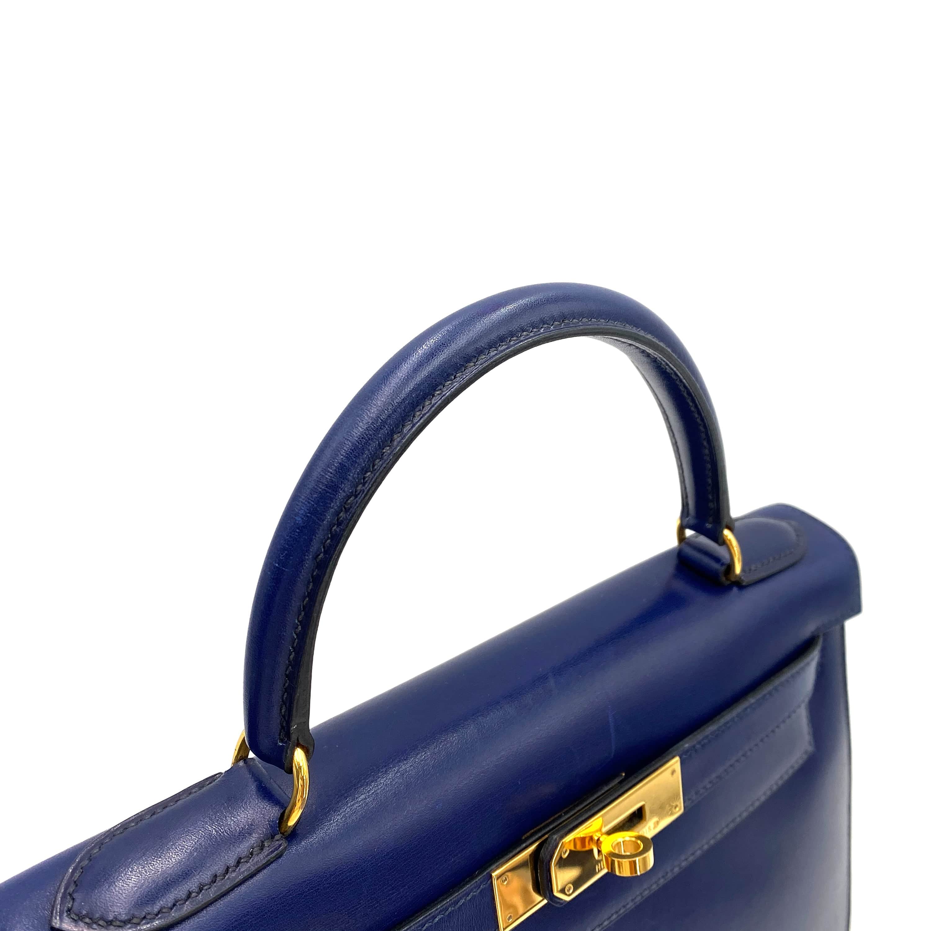 Hermês HERMES KELLY 28 SELLIER BLUE Sapphire BOXCALF HAND SHOULDER BAG 〇Y 90244821