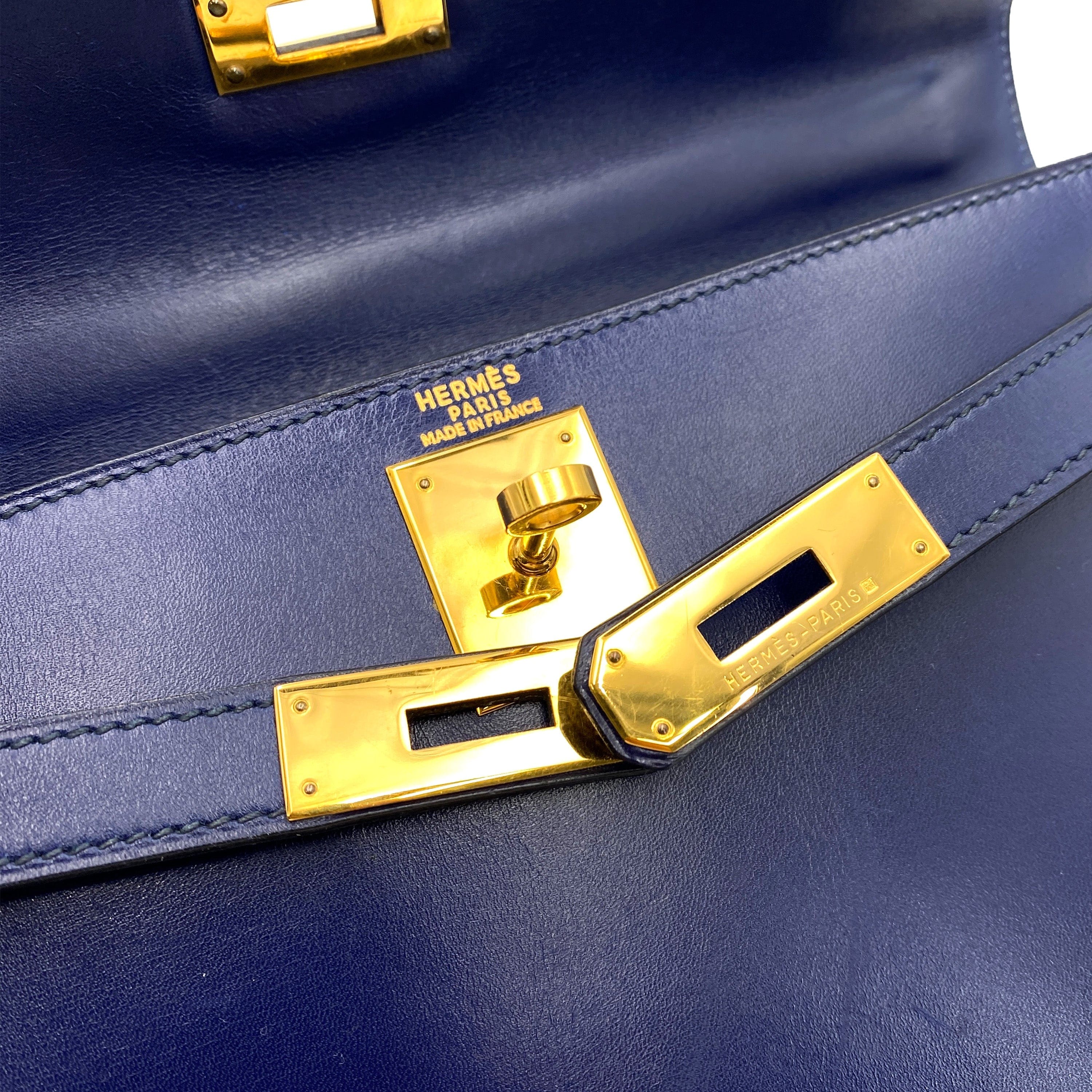 Hermês HERMES KELLY 28 SELLIER BLUE Sapphire BOXCALF HAND SHOULDER BAG 〇Y 90244821