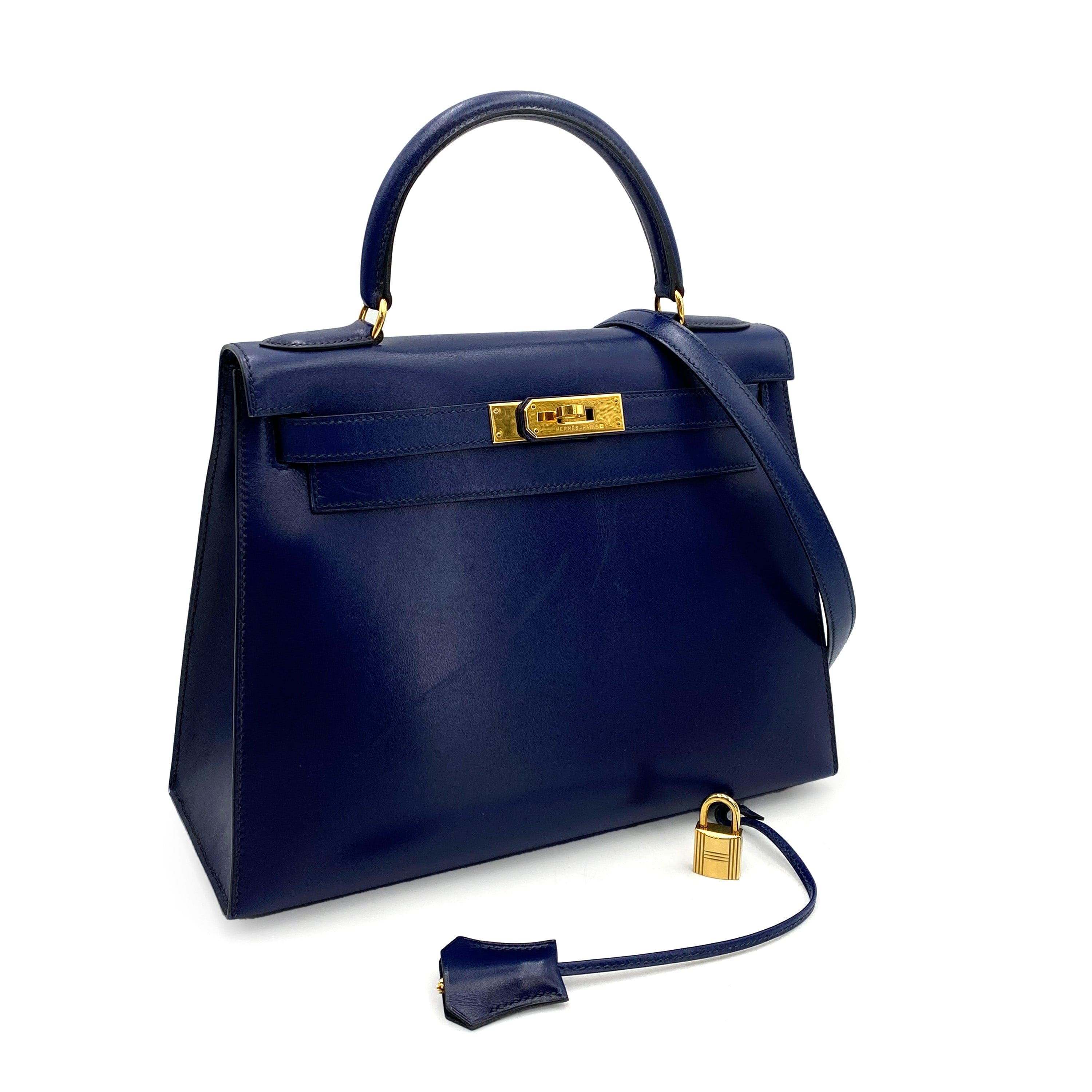 Hermês HERMES KELLY 28 SELLIER BLUE Sapphire BOXCALF HAND SHOULDER BAG 〇Y 90244821