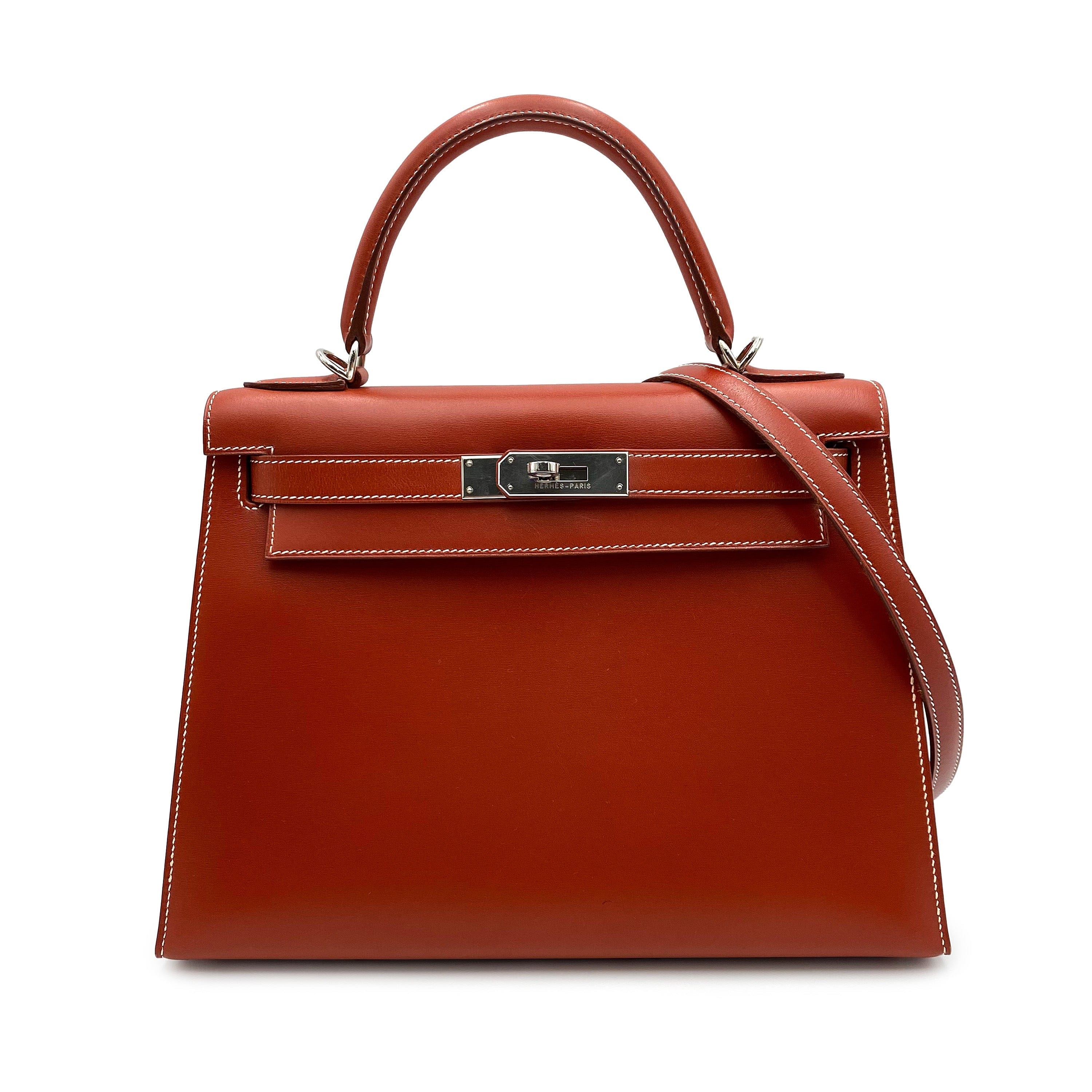 Hermès Hermes Kelly 28 Sellier Brique Boxcalf PHW #F