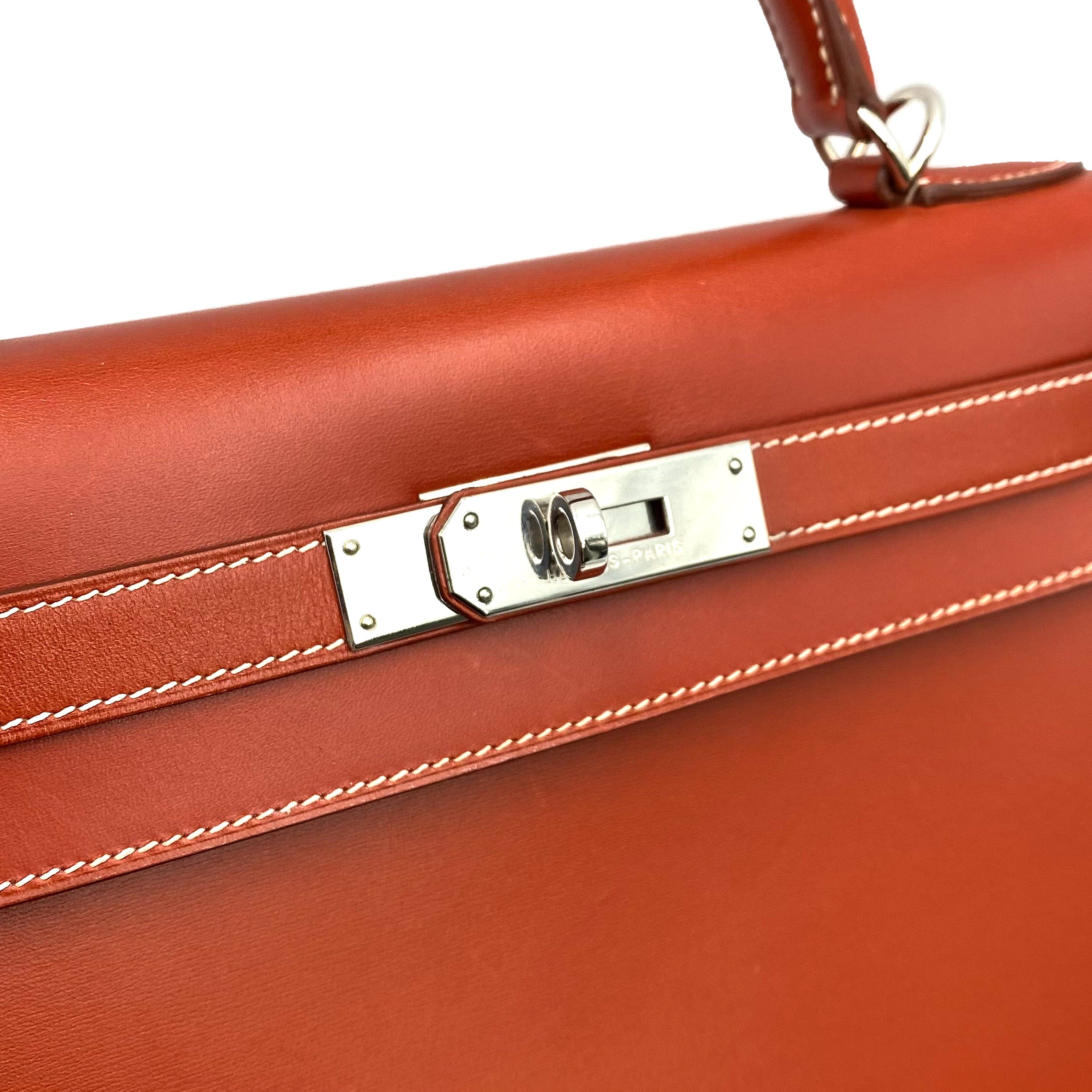 Hermès Hermes Kelly 28 Sellier Brique Boxcalf PHW #F