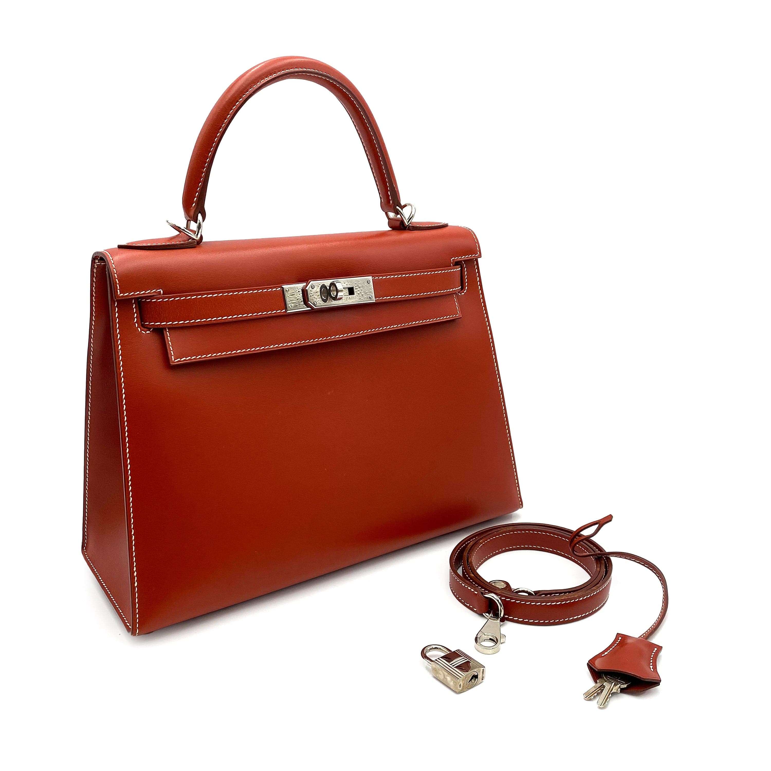 Hermès Hermes Kelly 28 Sellier Brique Boxcalf PHW #F