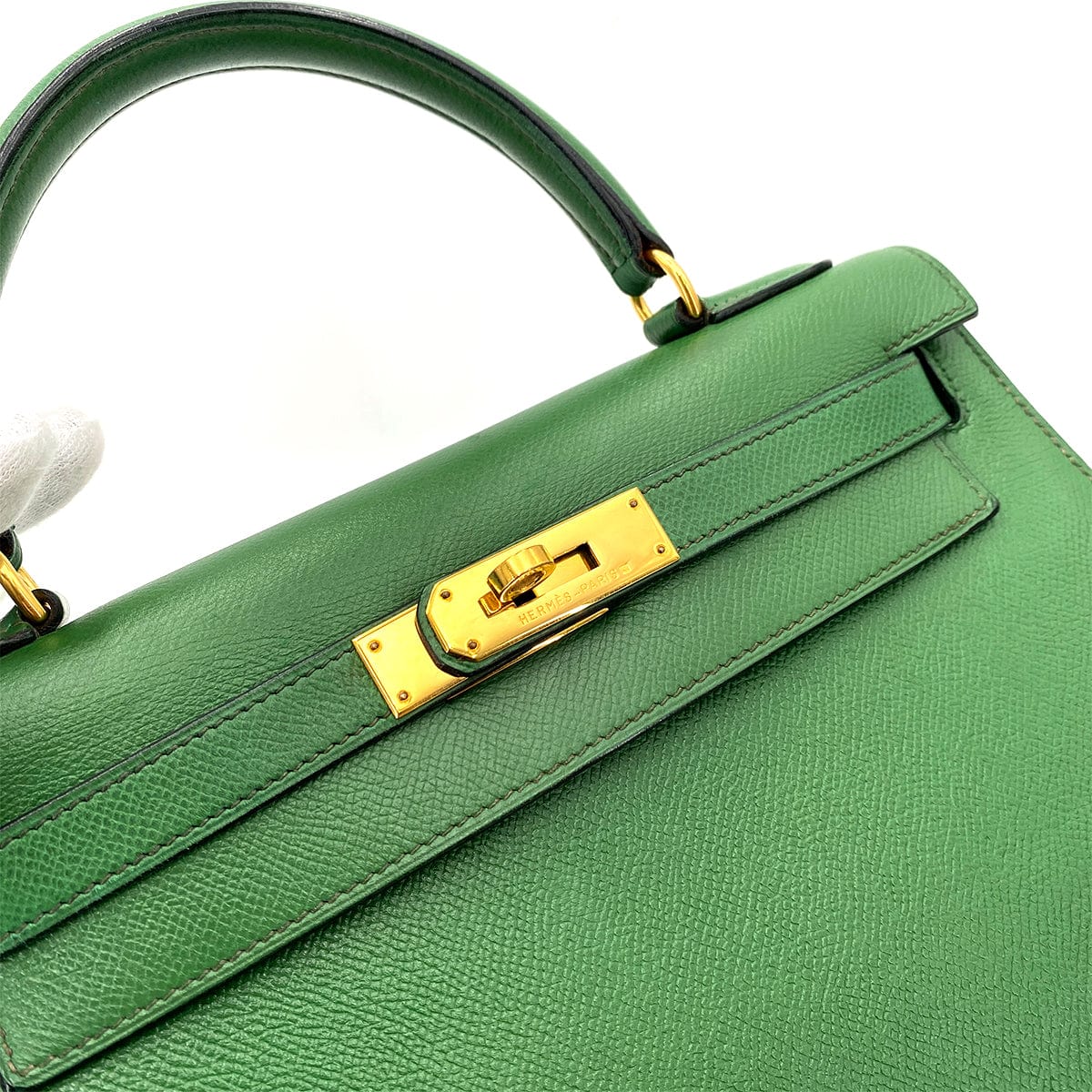 Hermès HERMES KELLY 28 SELLIER GREEN TYPE COUCHVEL HAND SHOULDER BAG 〇X