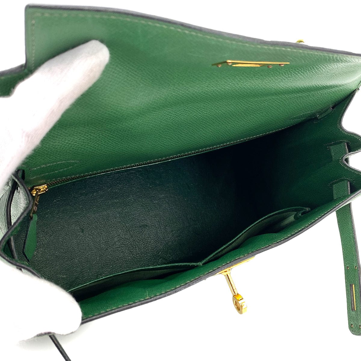 Hermès HERMES KELLY 28 SELLIER GREEN TYPE COUCHVEL HAND SHOULDER BAG 〇X