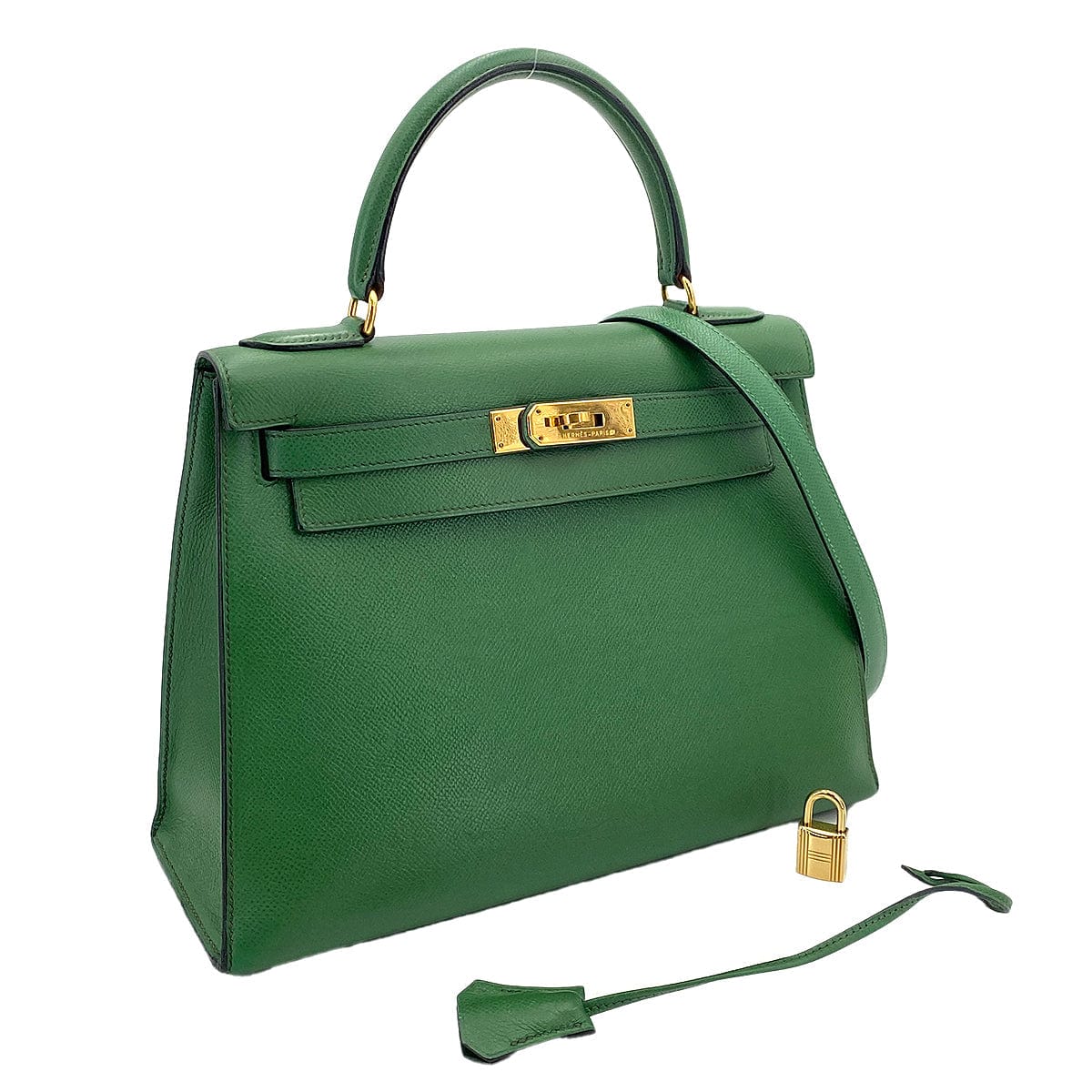 Hermès HERMES KELLY 28 SELLIER GREEN TYPE COUCHVEL HAND SHOULDER BAG 〇X