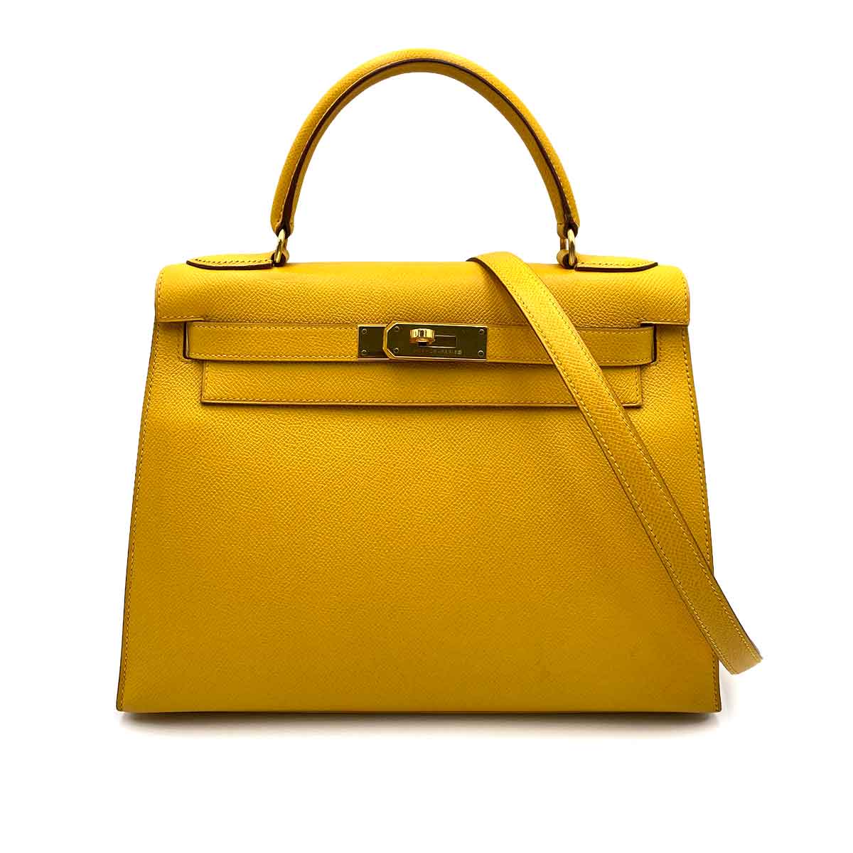 Hermès HERMES KELLY 28 SELLIER JAUNE COUCHEVEL HAND SHOULDER BAG 〇X 90233412