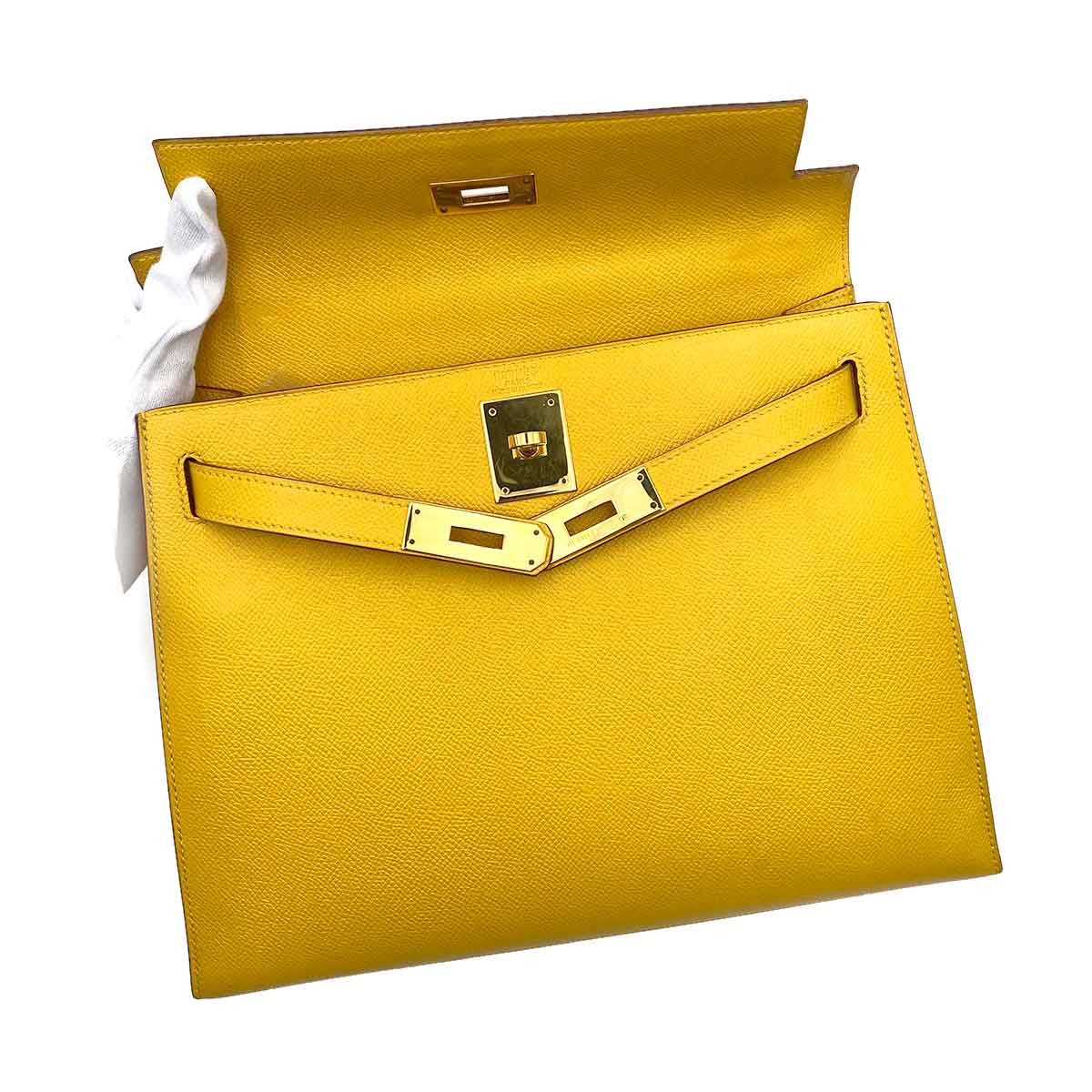 Hermès HERMES KELLY 28 SELLIER JAUNE COUCHEVEL HAND SHOULDER BAG 〇X 90233412