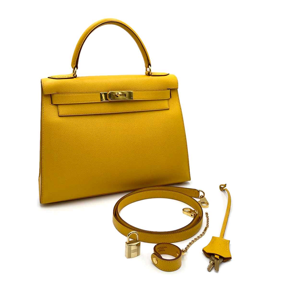 Hermès HERMES KELLY 28 SELLIER JAUNE COUCHEVEL HAND SHOULDER BAG 〇X 90233412