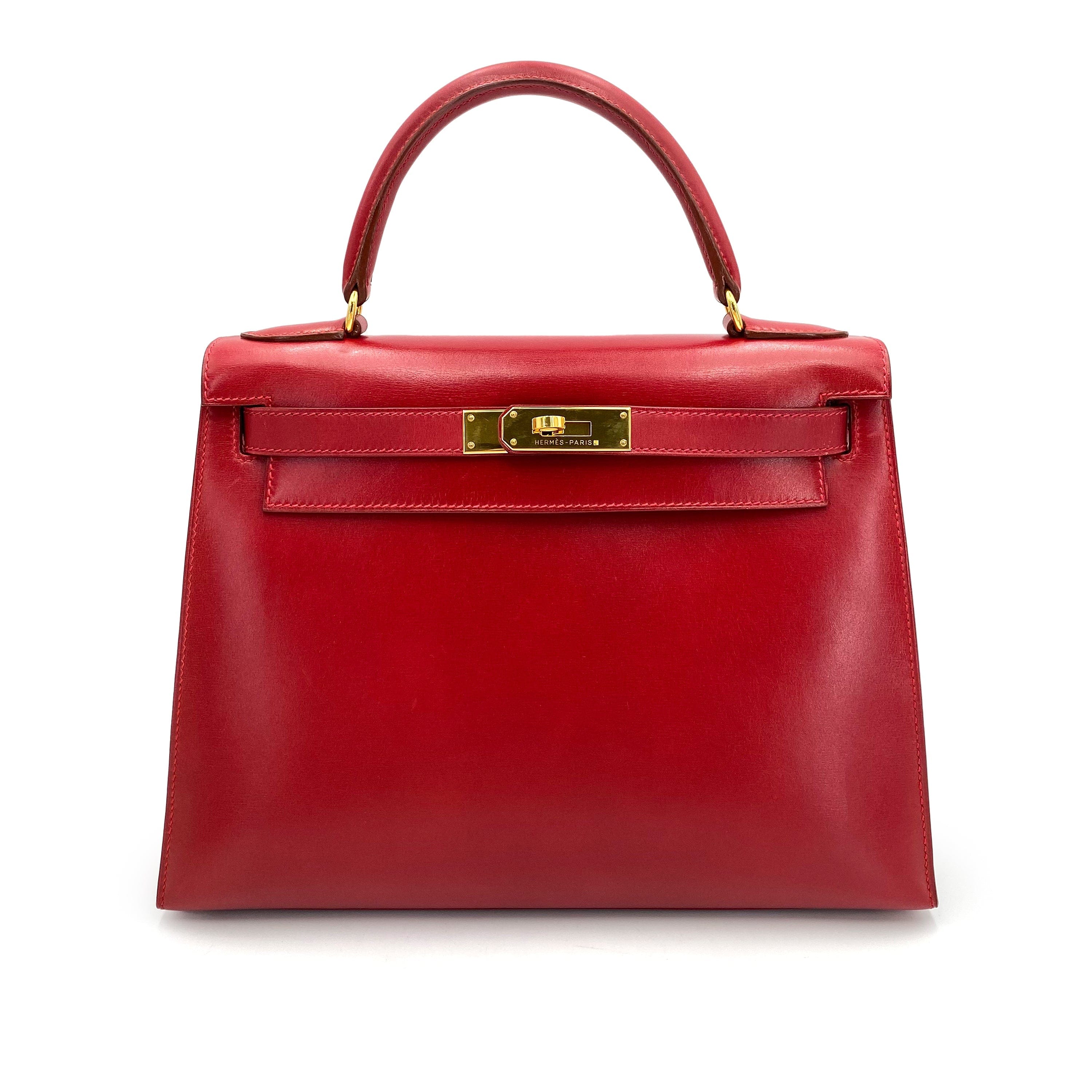 HERMES HERMES KELLY 28 SELLIER ROUGE VIF BOXCALF HAND BAG □C 90241664