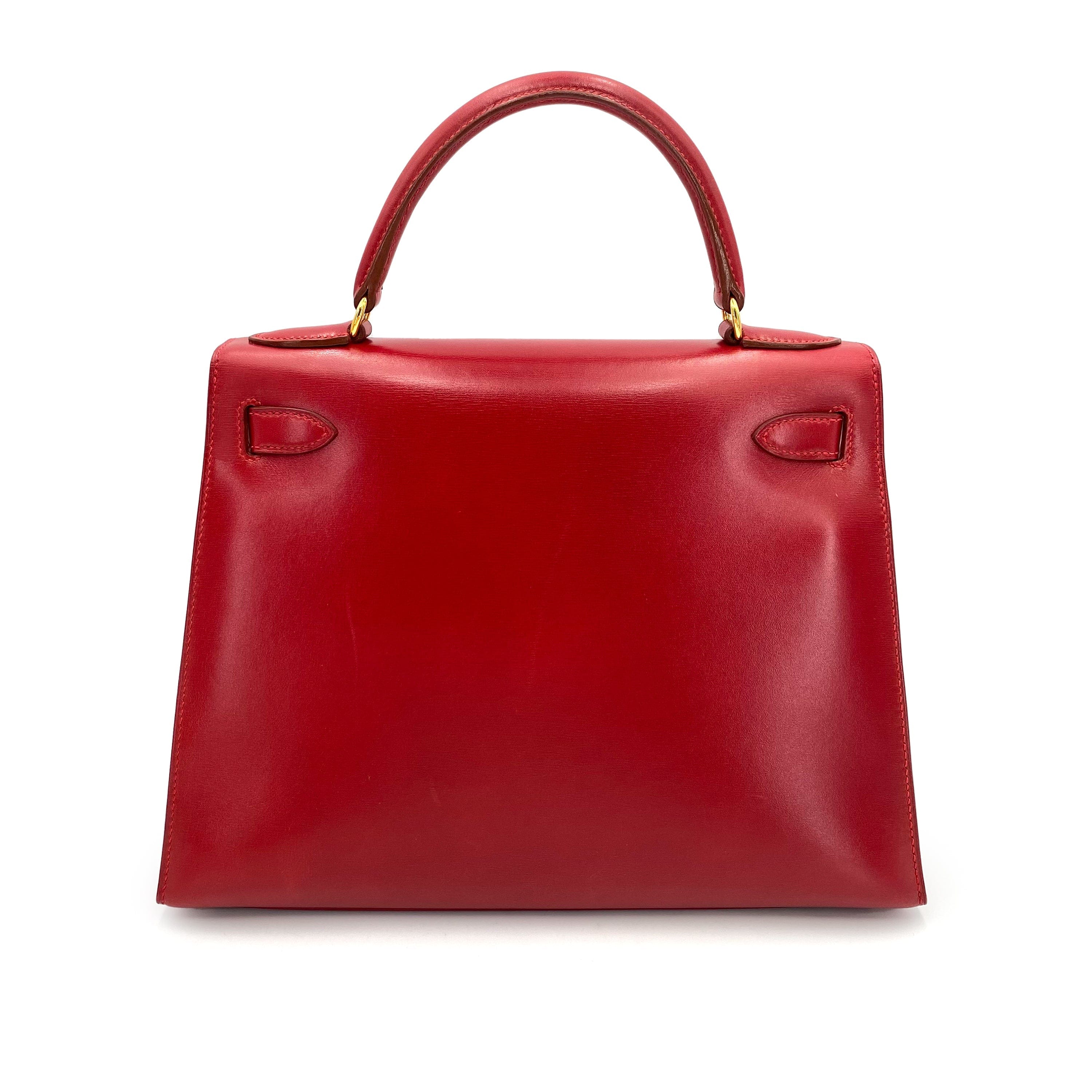 HERMES HERMES KELLY 28 SELLIER ROUGE VIF BOXCALF HAND BAG □C 90241664