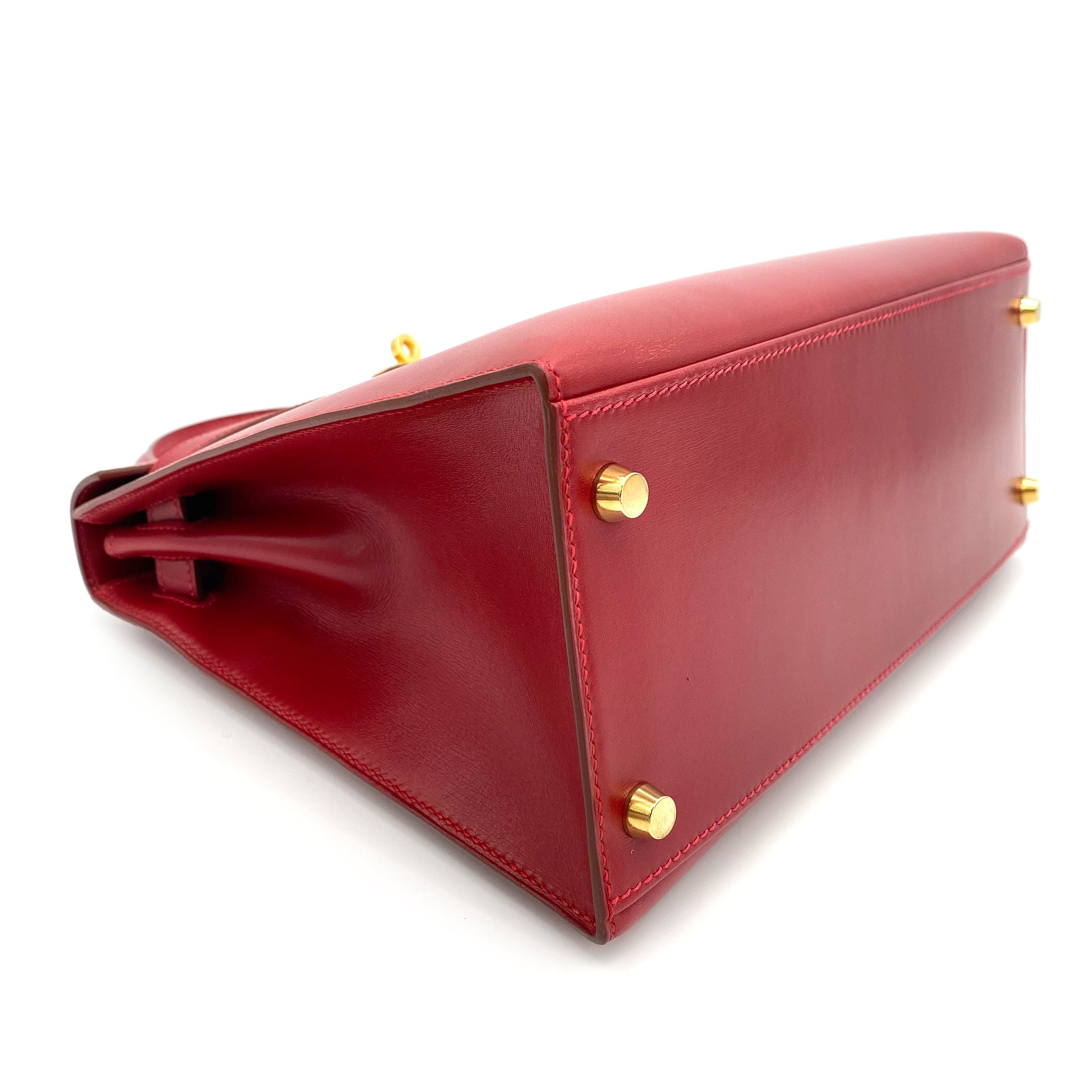 HERMES HERMES KELLY 28 SELLIER ROUGE VIF BOXCALF HAND BAG □C 90241664