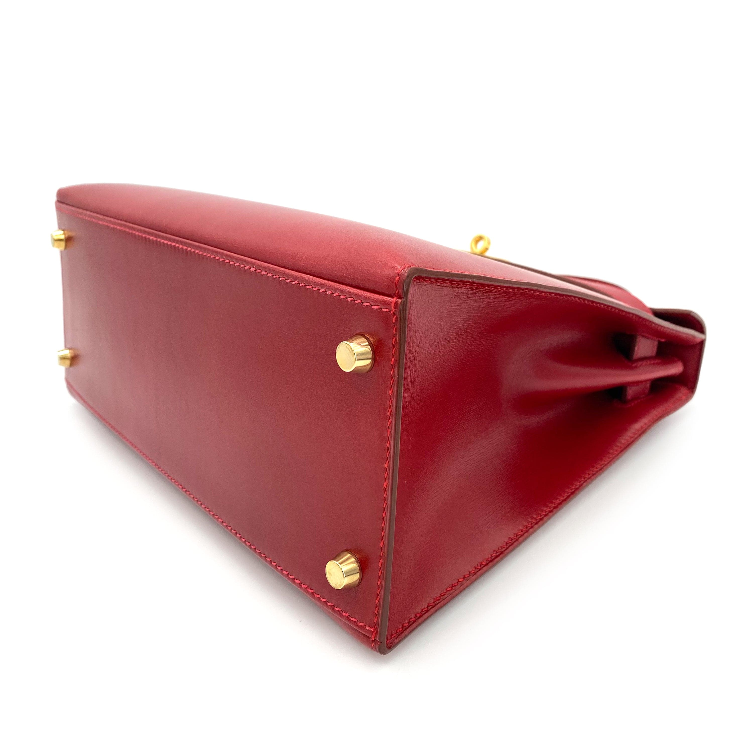 HERMES HERMES KELLY 28 SELLIER ROUGE VIF BOXCALF HAND BAG □C 90241664