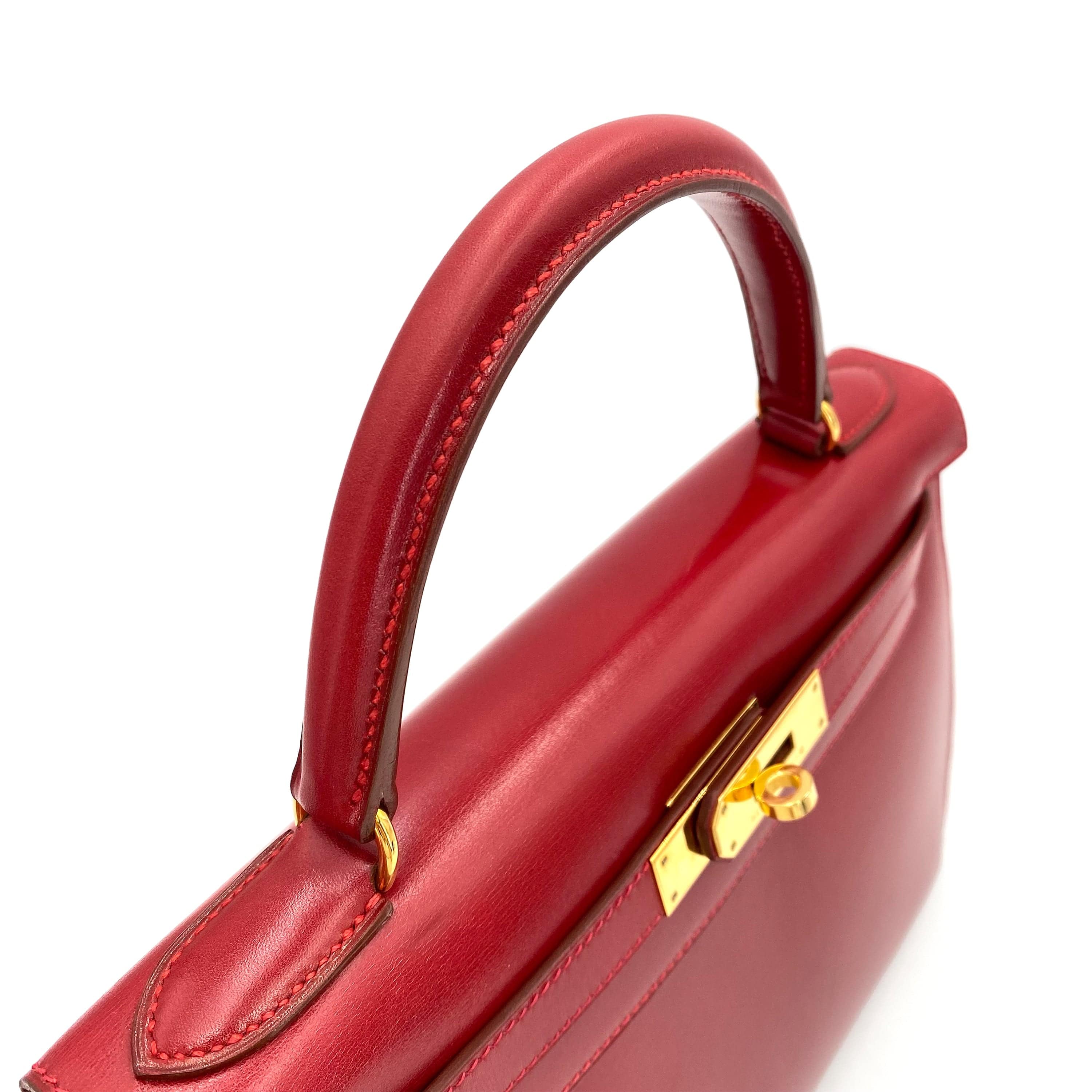 HERMES HERMES KELLY 28 SELLIER ROUGE VIF BOXCALF HAND BAG □C 90241664