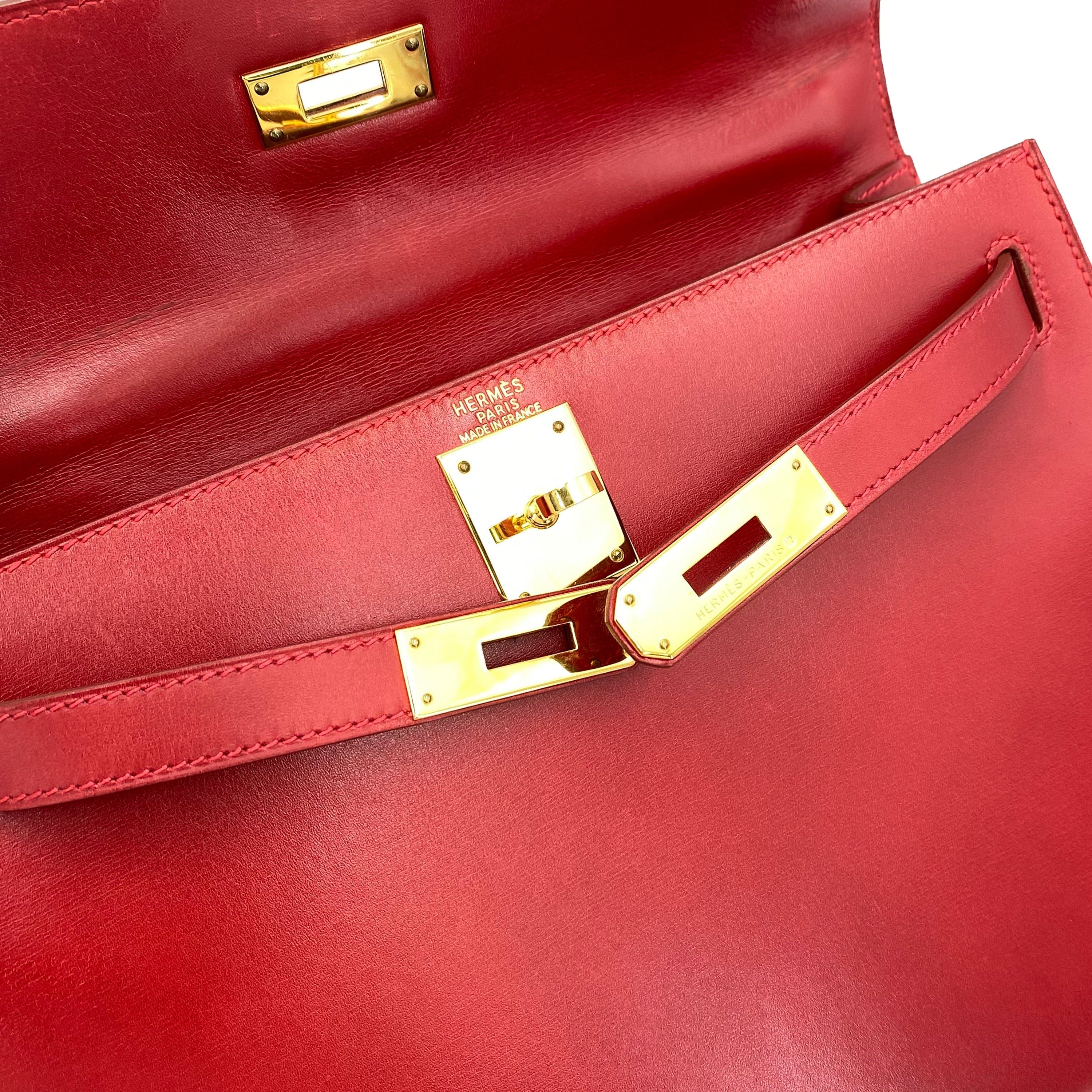 HERMES HERMES KELLY 28 SELLIER ROUGE VIF BOXCALF HAND BAG □C 90241664