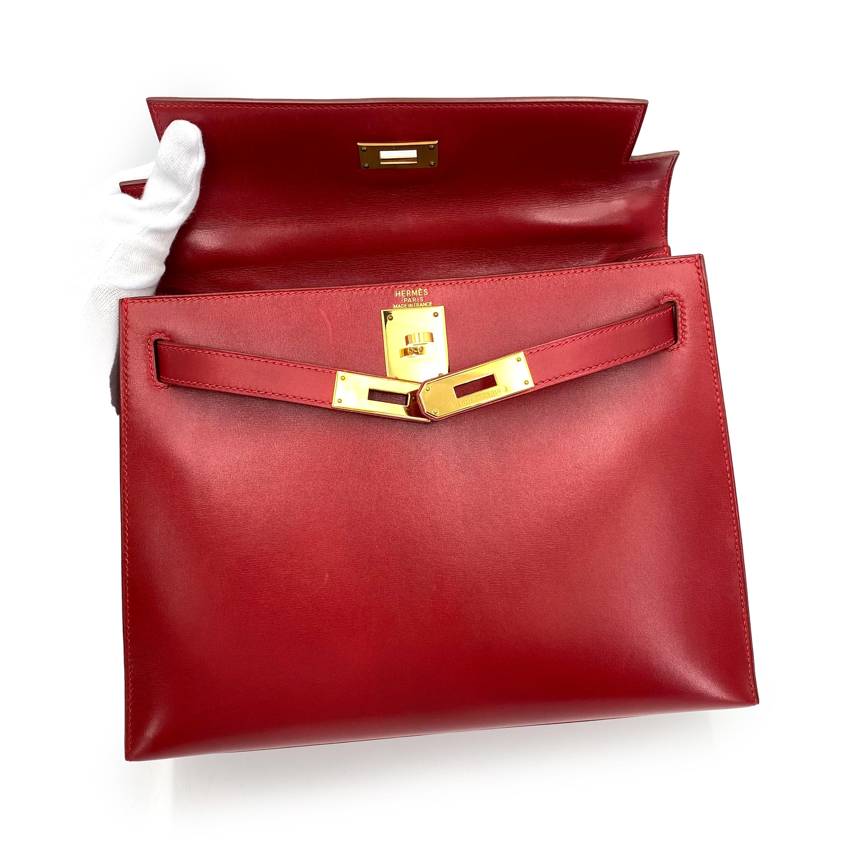 HERMES HERMES KELLY 28 SELLIER ROUGE VIF BOXCALF HAND BAG □C 90241664