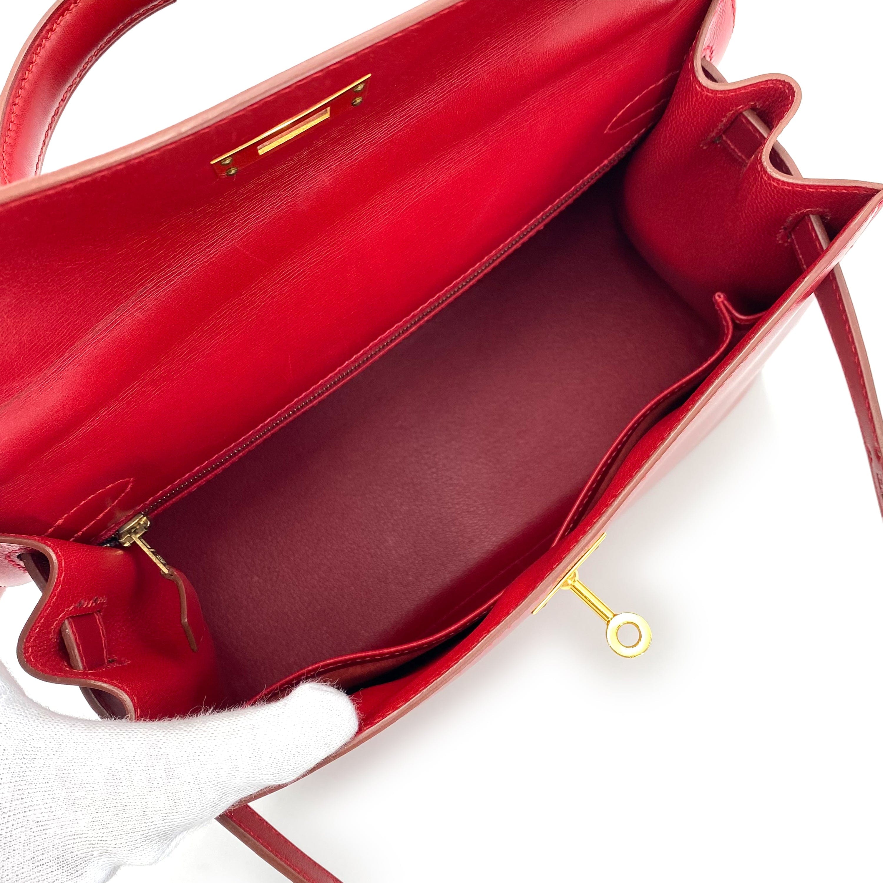 HERMES HERMES KELLY 28 SELLIER ROUGE VIF BOXCALF HAND BAG □C 90241664