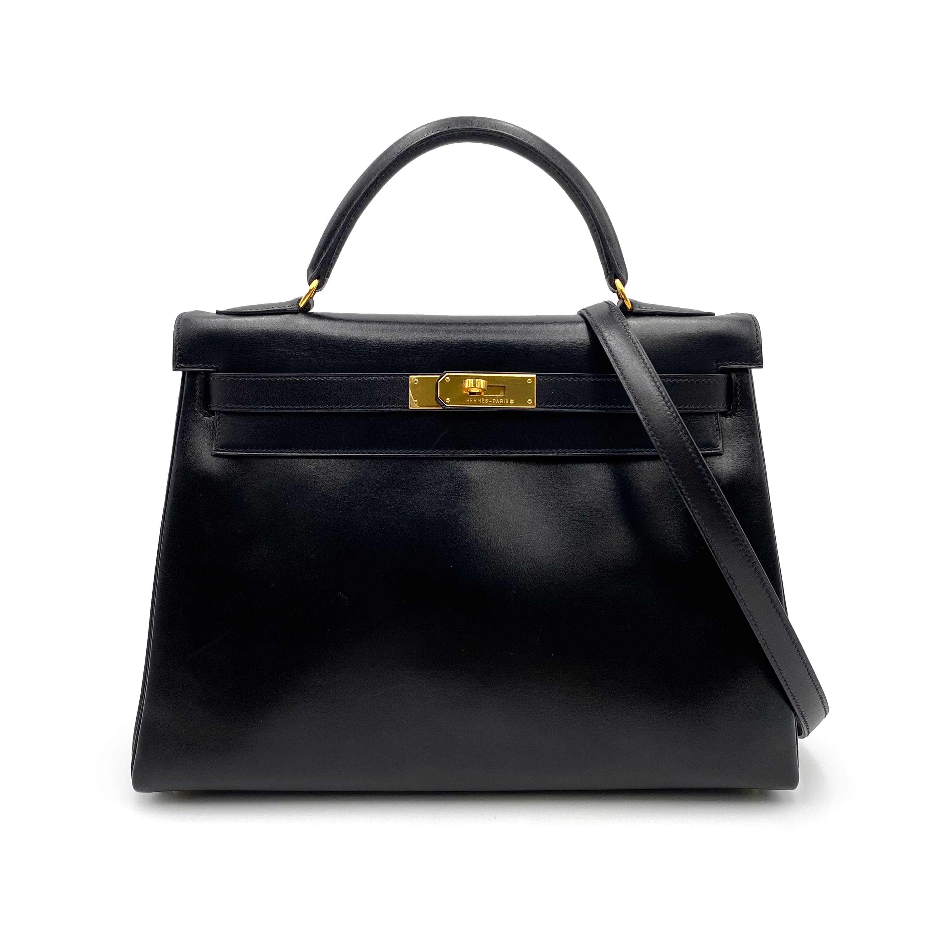 Hermès HERMES KELLY 32 RETOURNE BLACK BOXCALF HAND SHOULDER BAG □B 90231581