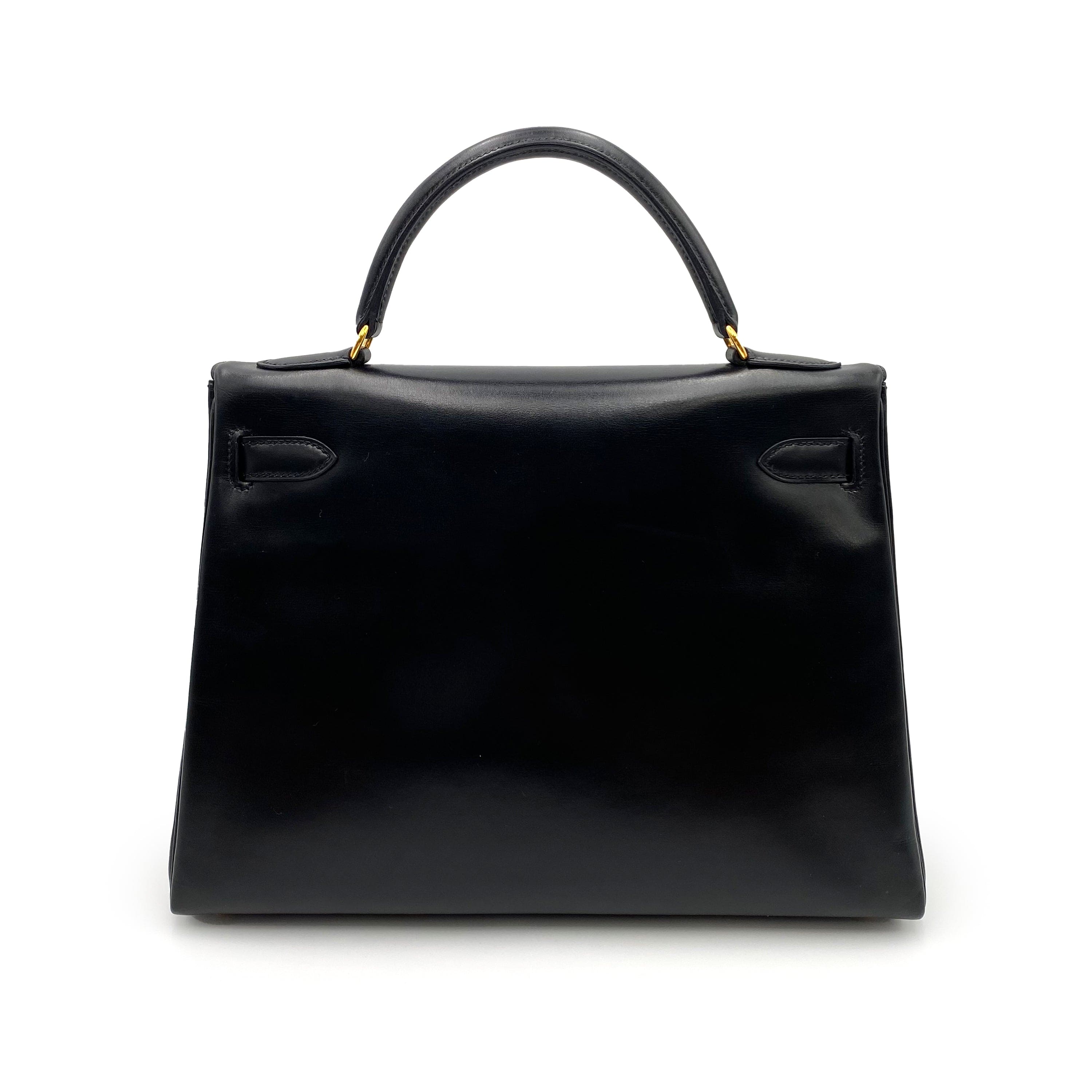 Hermès HERMES KELLY 32 RETOURNE BLACK BOXCALF HAND SHOULDER BAG □B 90231581