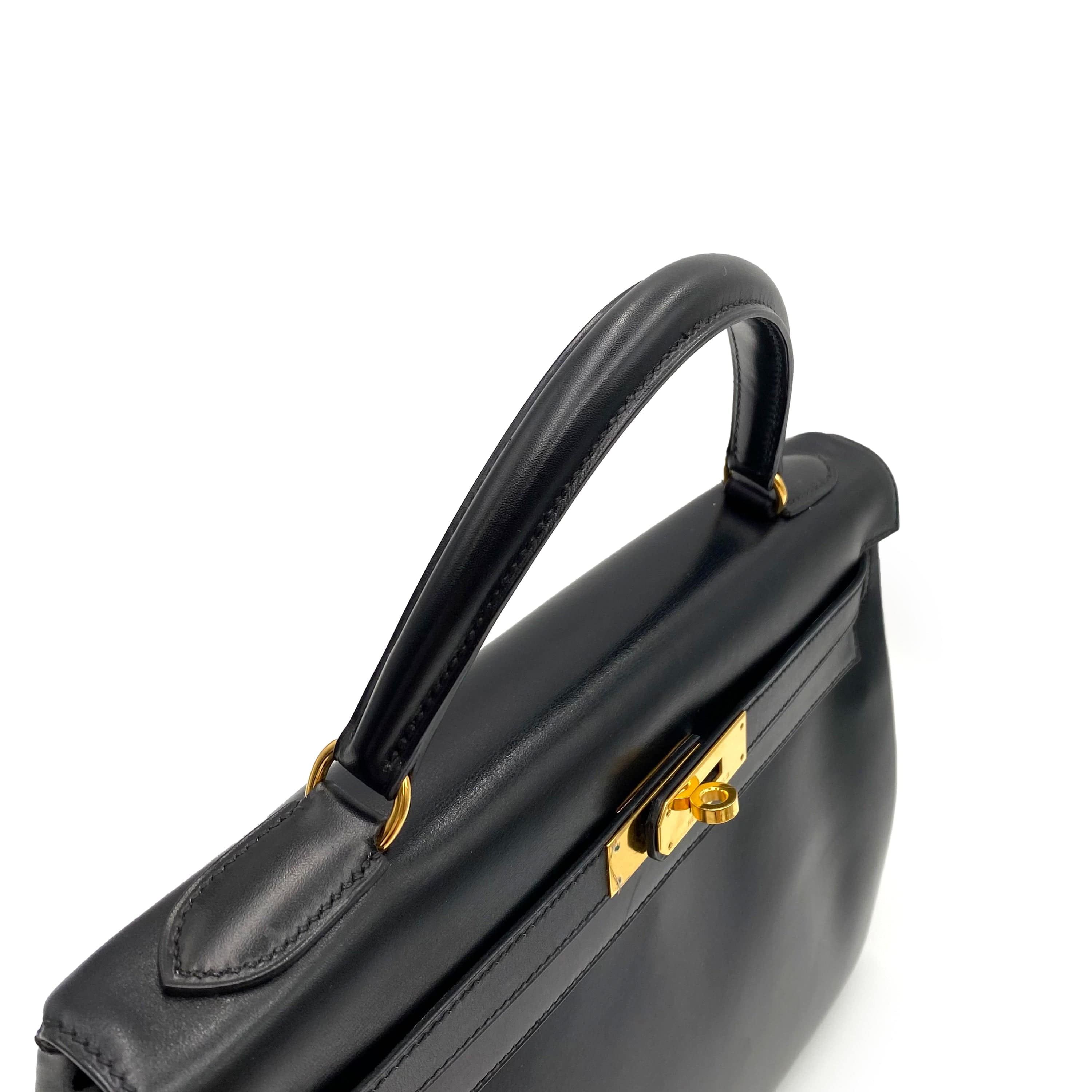 Hermès HERMES KELLY 32 RETOURNE BLACK BOXCALF HAND SHOULDER BAG □B 90231581