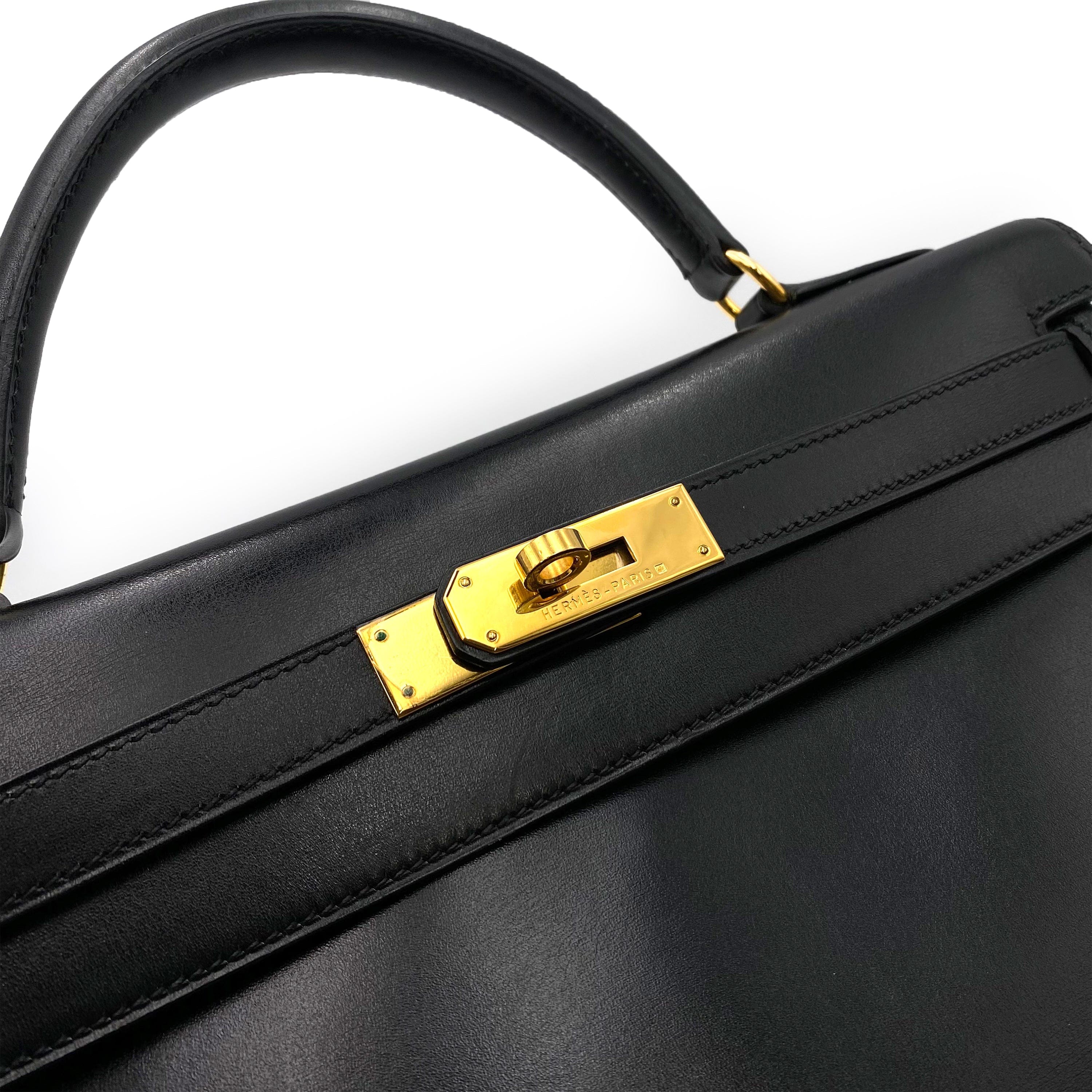 Hermès HERMES KELLY 32 RETOURNE BLACK BOXCALF HAND SHOULDER BAG □B 90231581